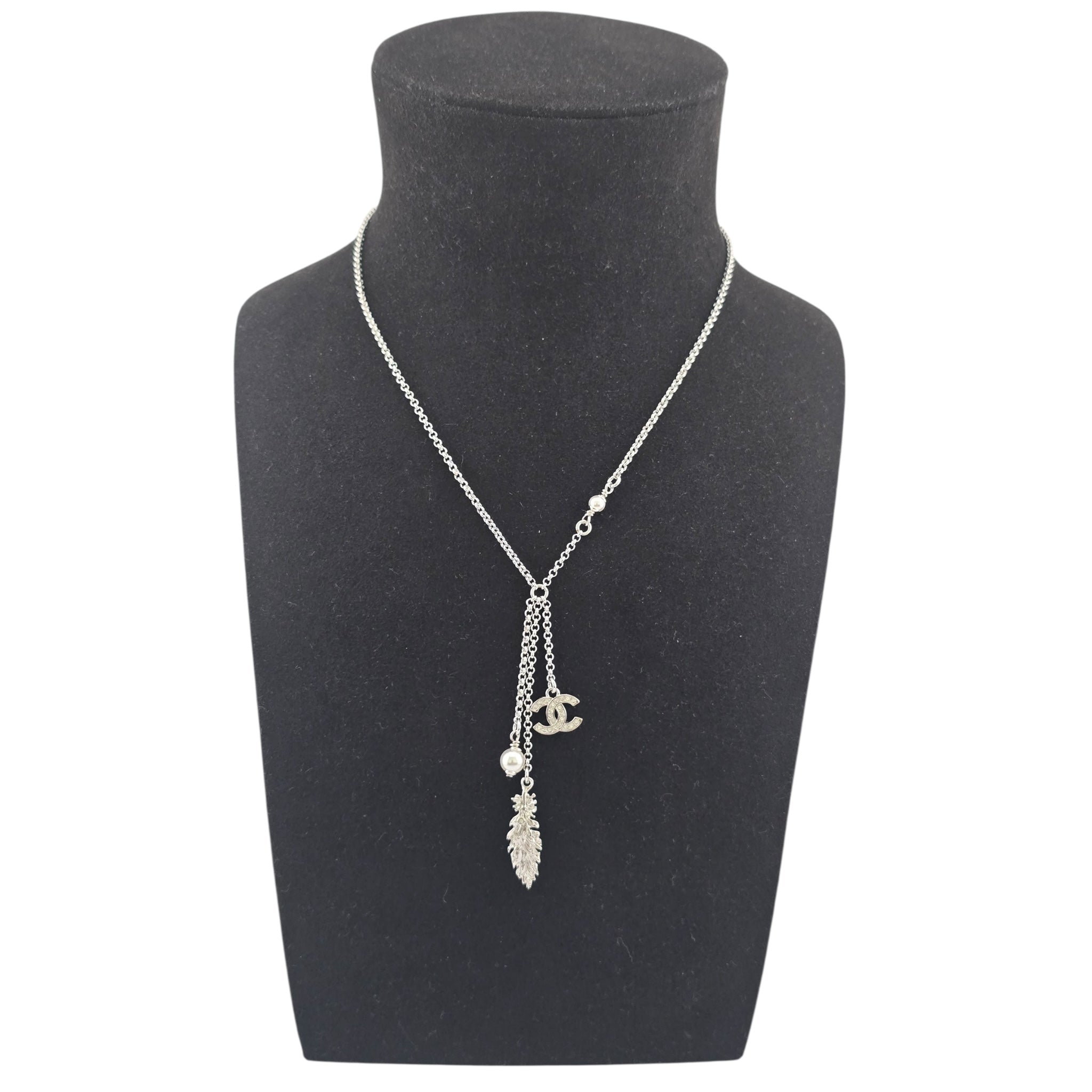 Chanel CC Silver Drop Pendant Necklace 2025 CHANEL