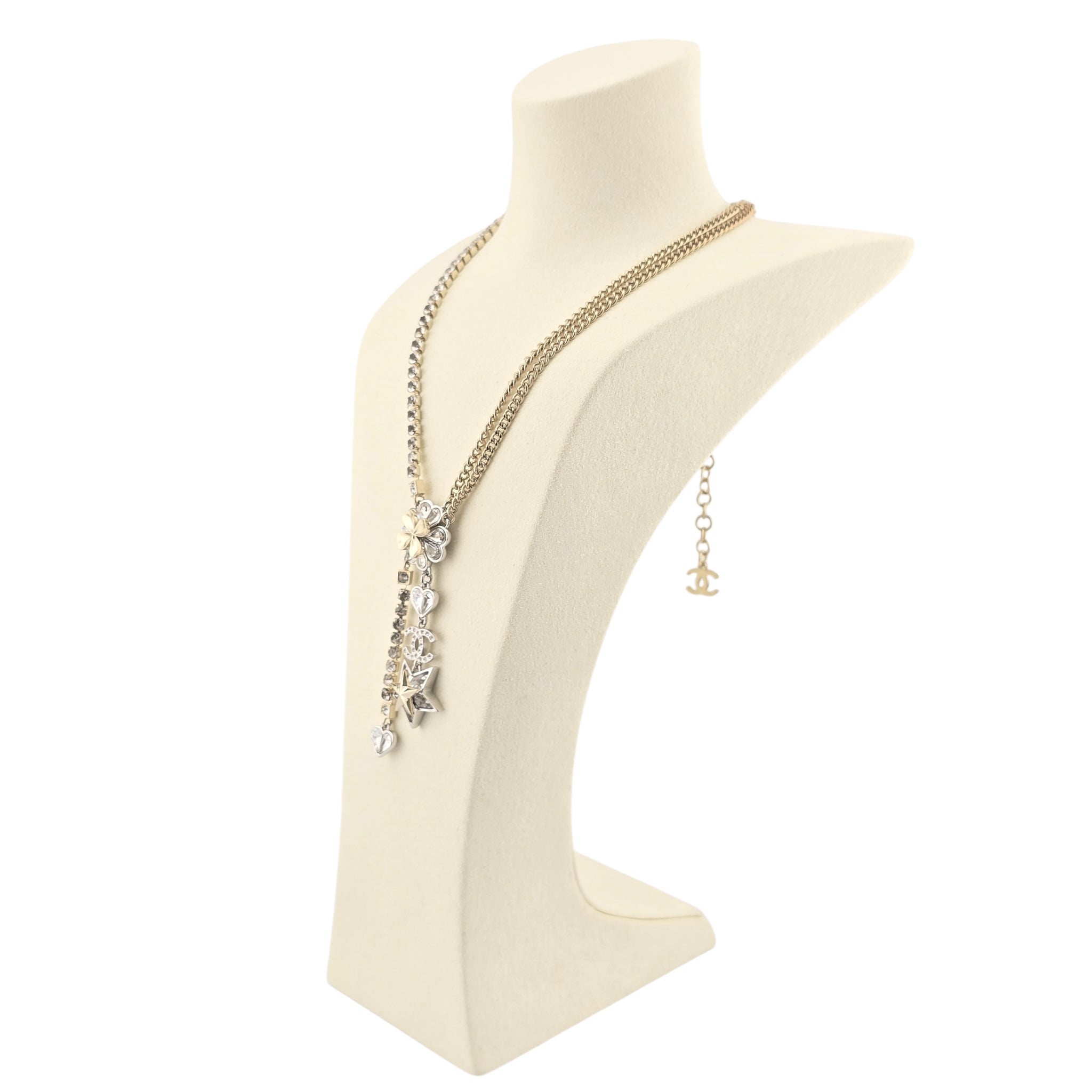 Chanel Crystal Star Heart CC Pendant Necklace Gold 2023 CHANEL