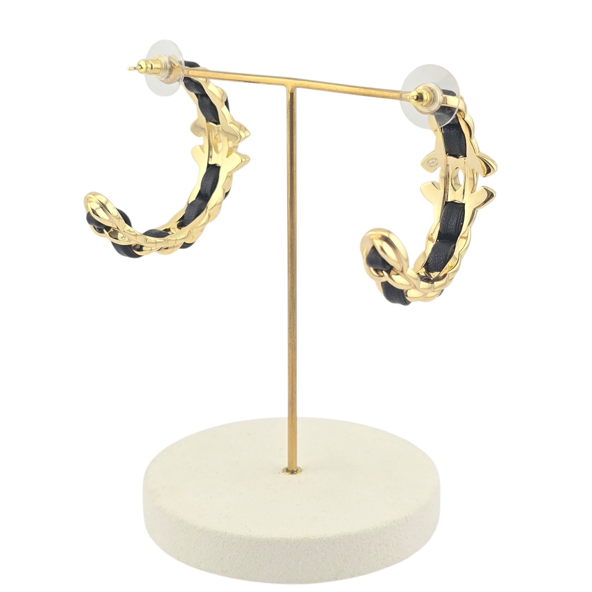 Chanel CC Leather Metal Hoop Earrings 2024 CHANEL