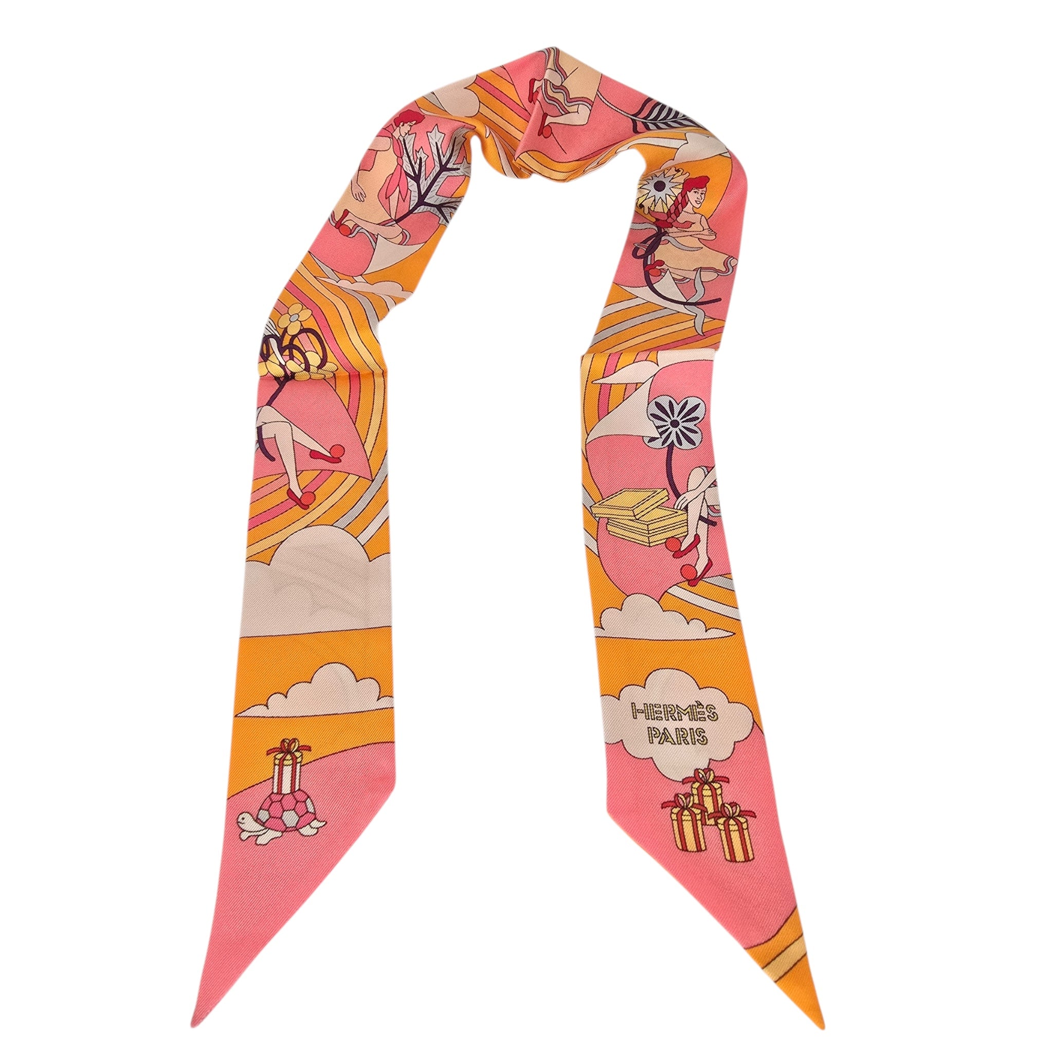 Hermes Silk Twilly Carres Volants Orange Silk HERMES