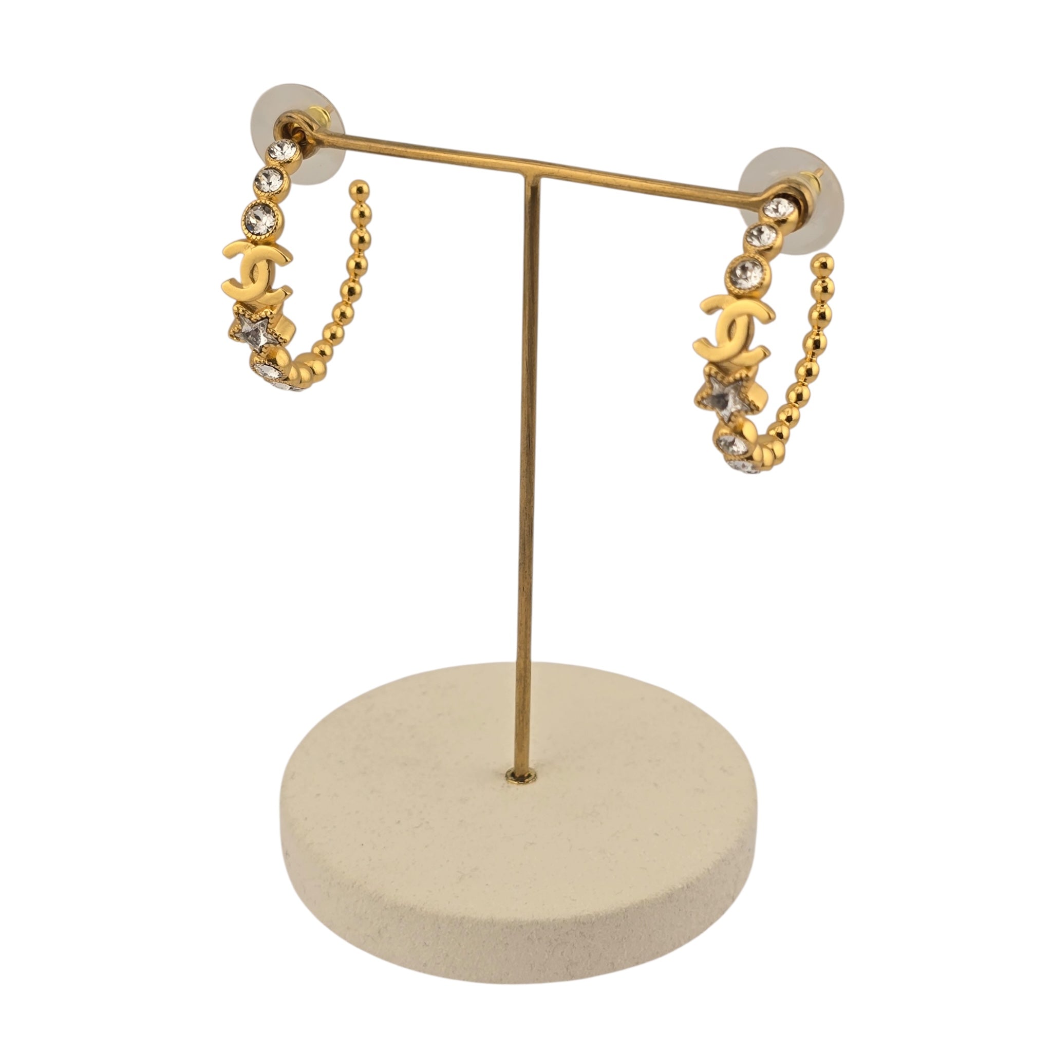 Chanel CC Gold Hoop Star Crystal Earrings 2024 CHANEL