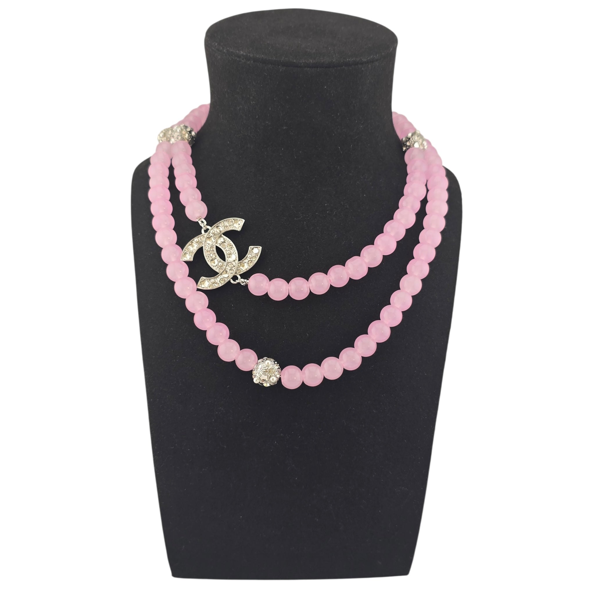 Chanel CC Pink Bead Crystal Long Necklace 2025 CHANEL