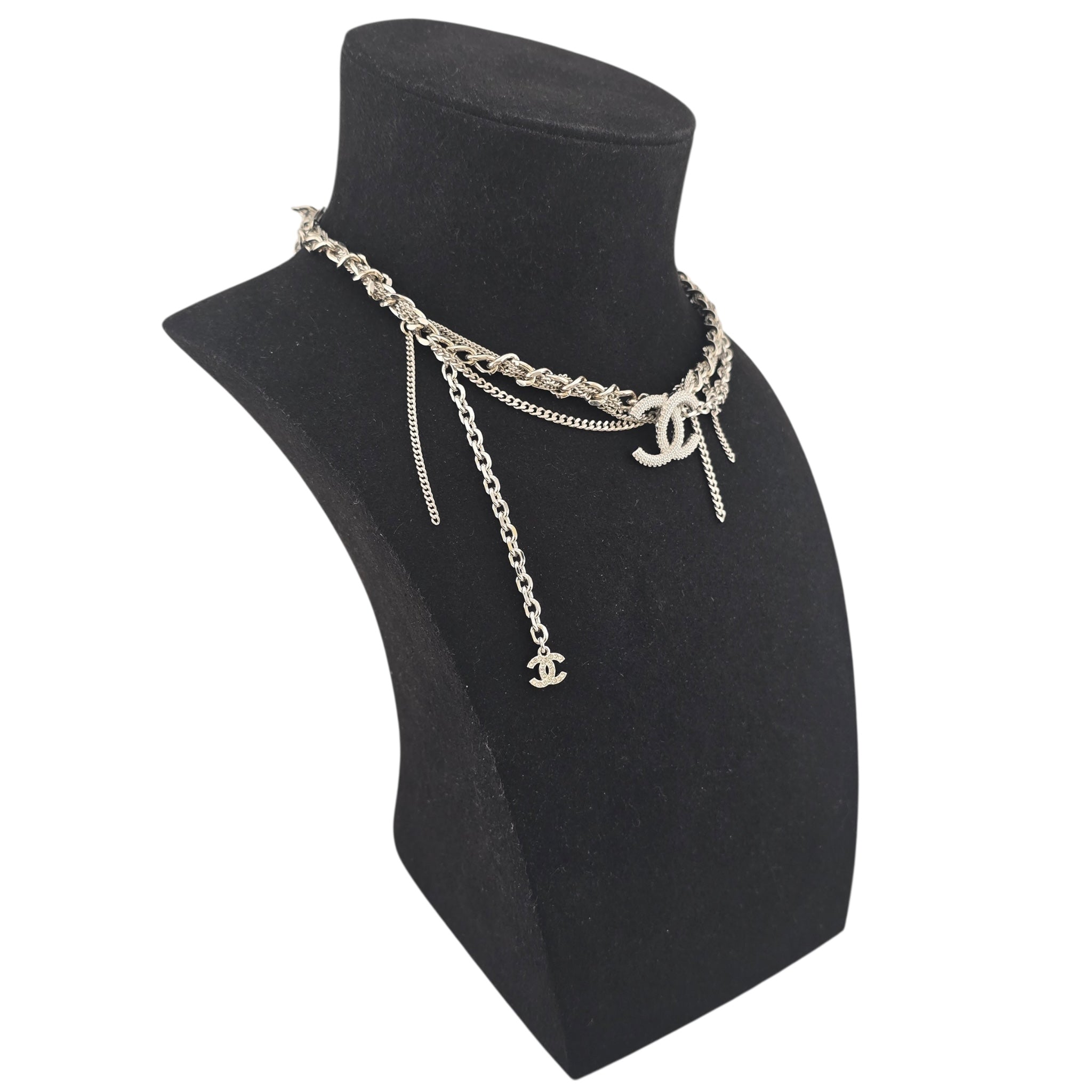 ChanelCC Tangled Multi Chain Choker Necklace Metal with Crystals CHANEL