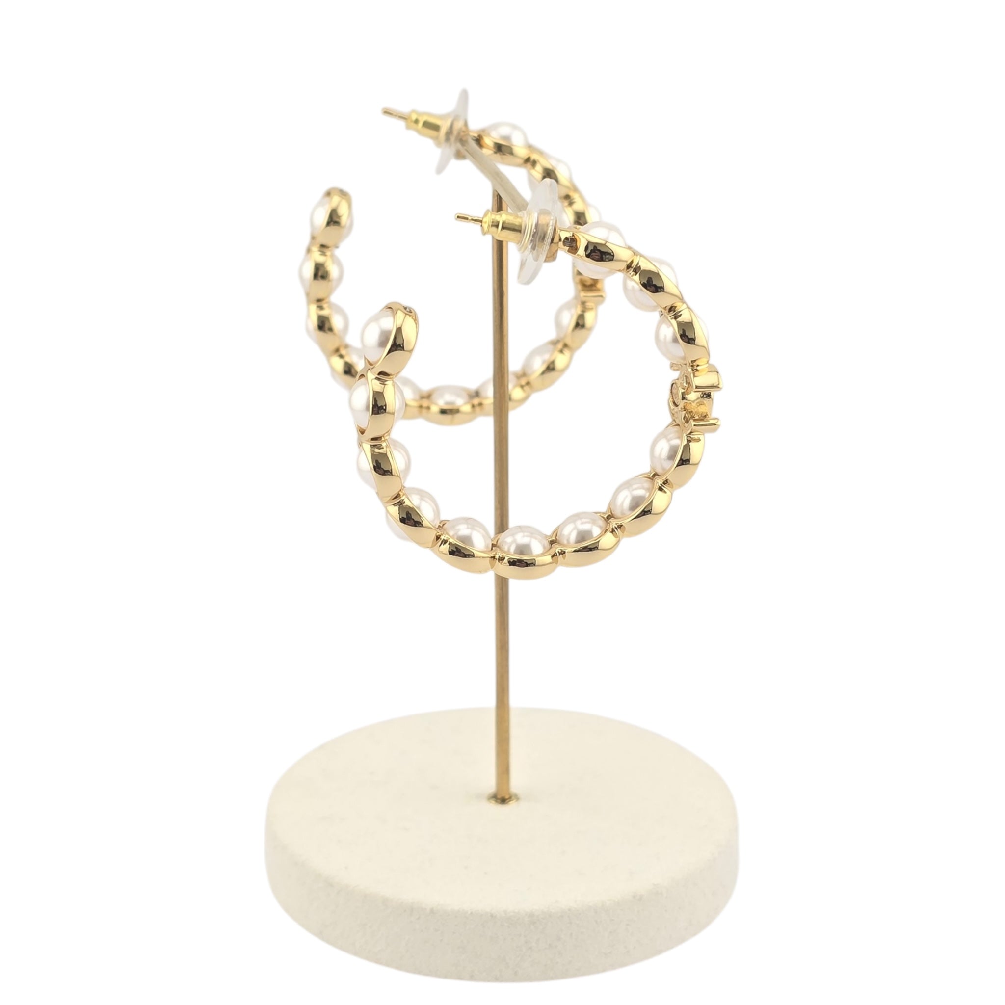 Chanel CC Faux Pearl Gold Hoop Earrings 2024 CHANEL