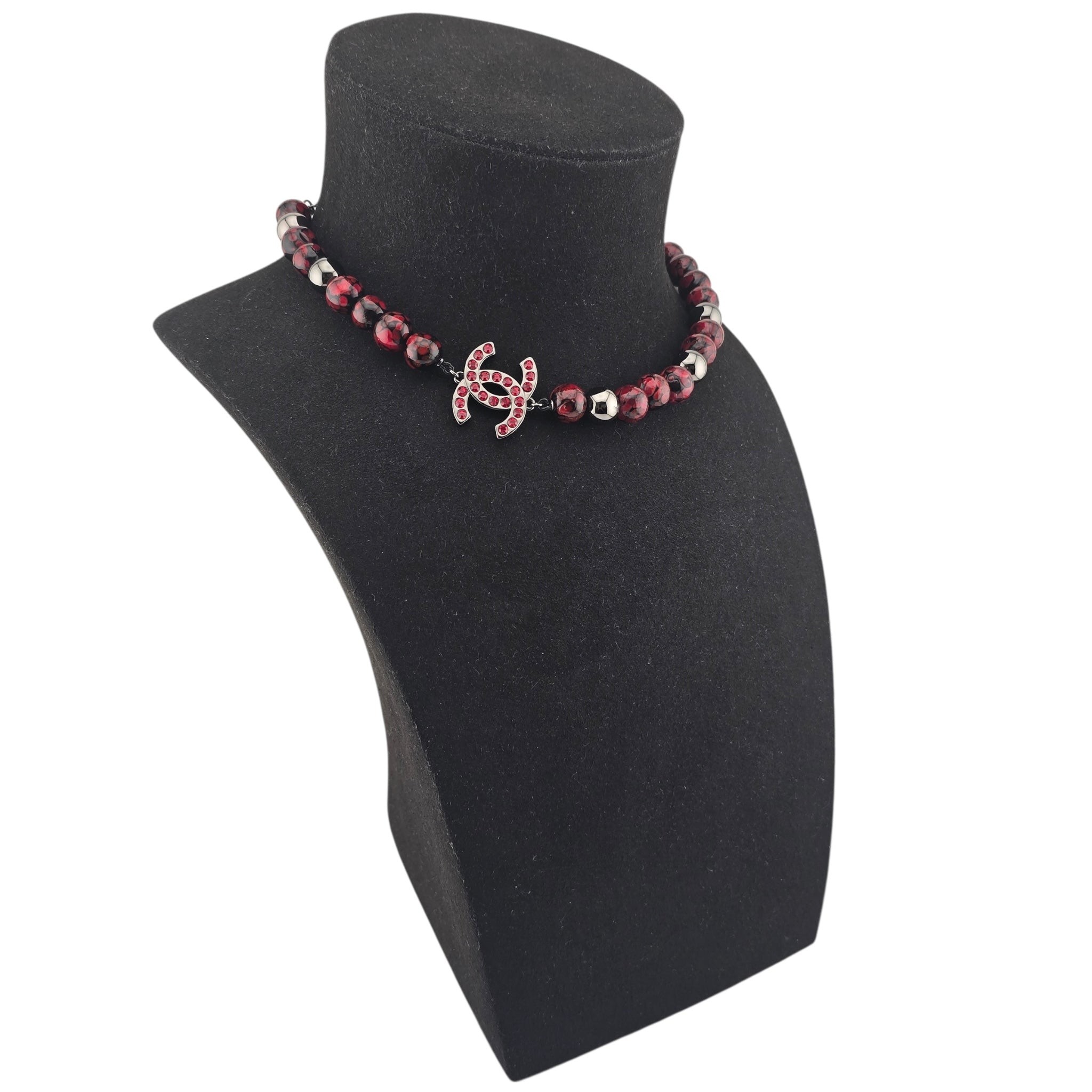 Chanel CC Pendant Red Bead RutheniumNecklace 2025