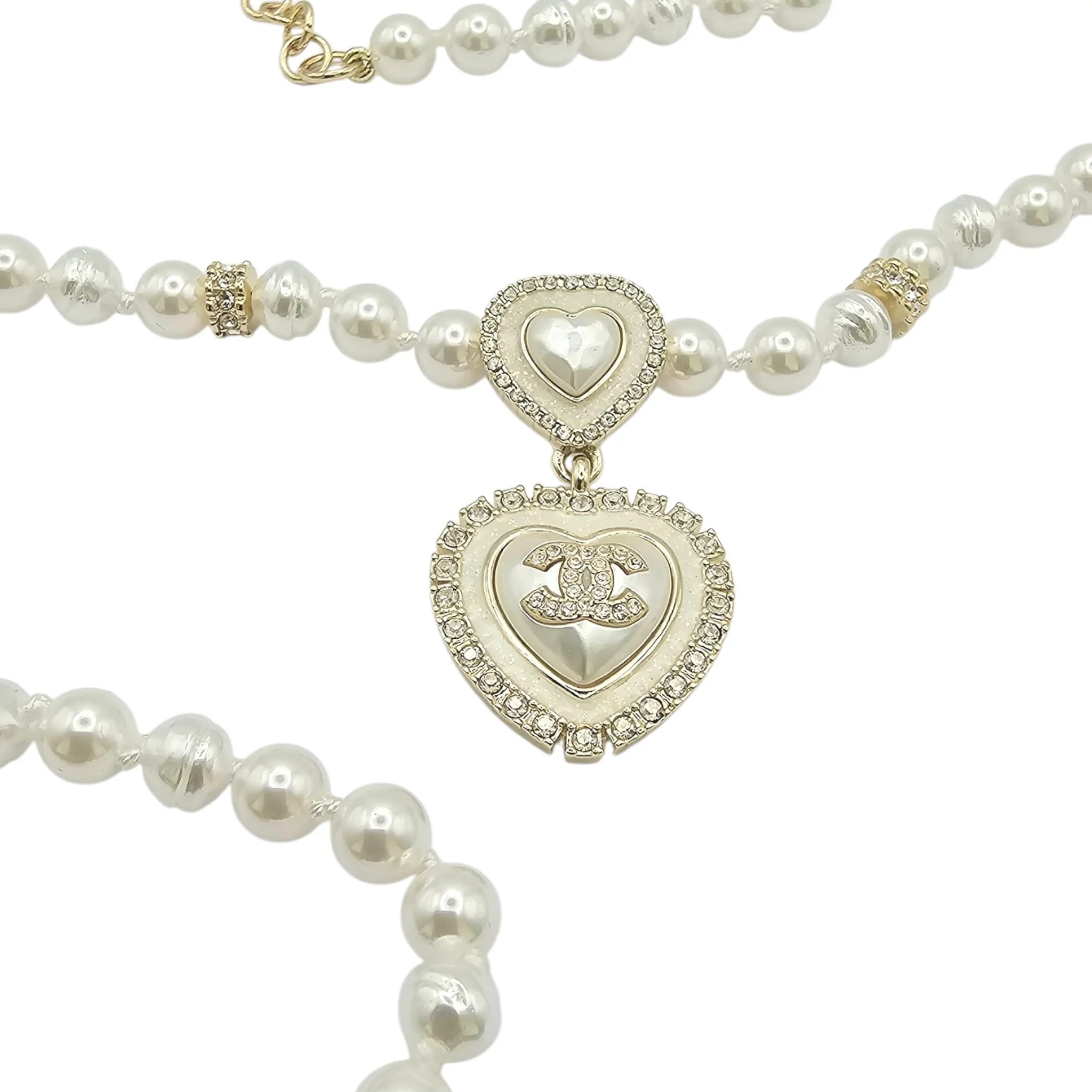 Chanel CC Heart Faux Pearl Choker Necklace 2024 CHANEL