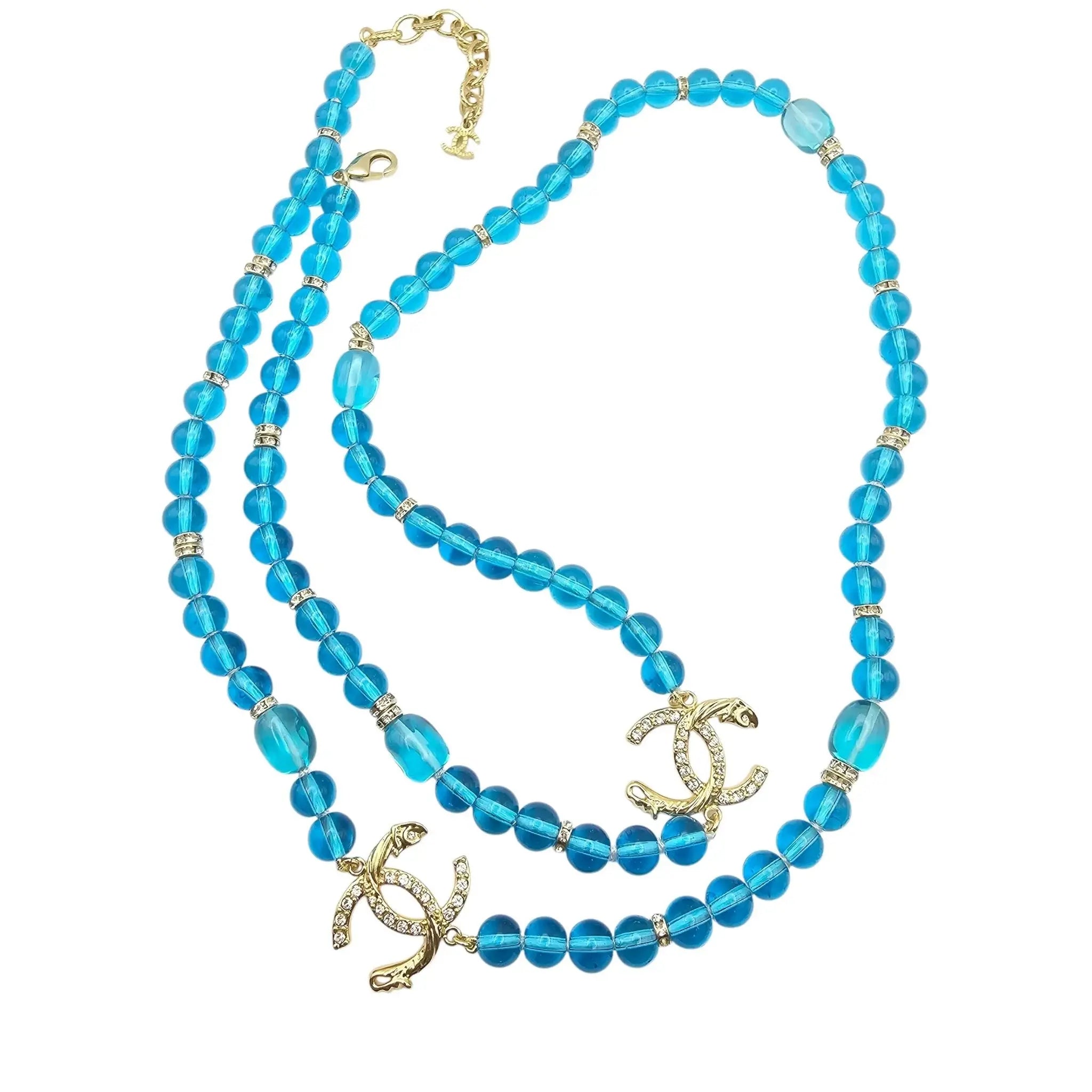 Chanel CC Blue Bead Long Necklace 2023 CHANEL