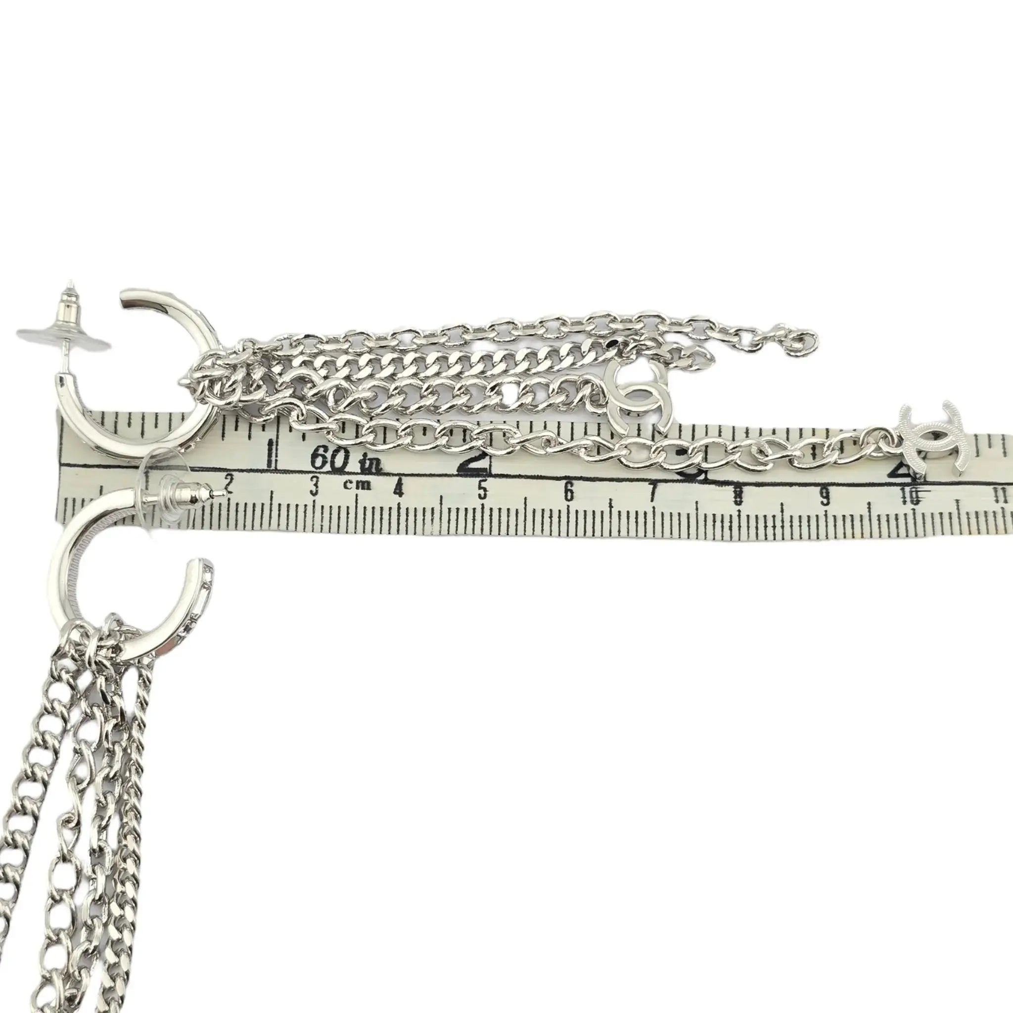 Chanel CC Chain Crystal Silver Hoop Earrings 22P CHANEL