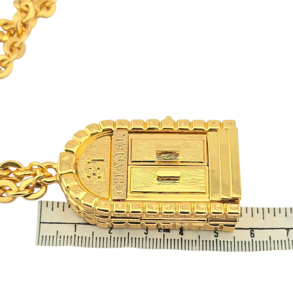 Chanel CC Metal 31 Rue Cambon Door Long Necklace Gold B22 CHANEL