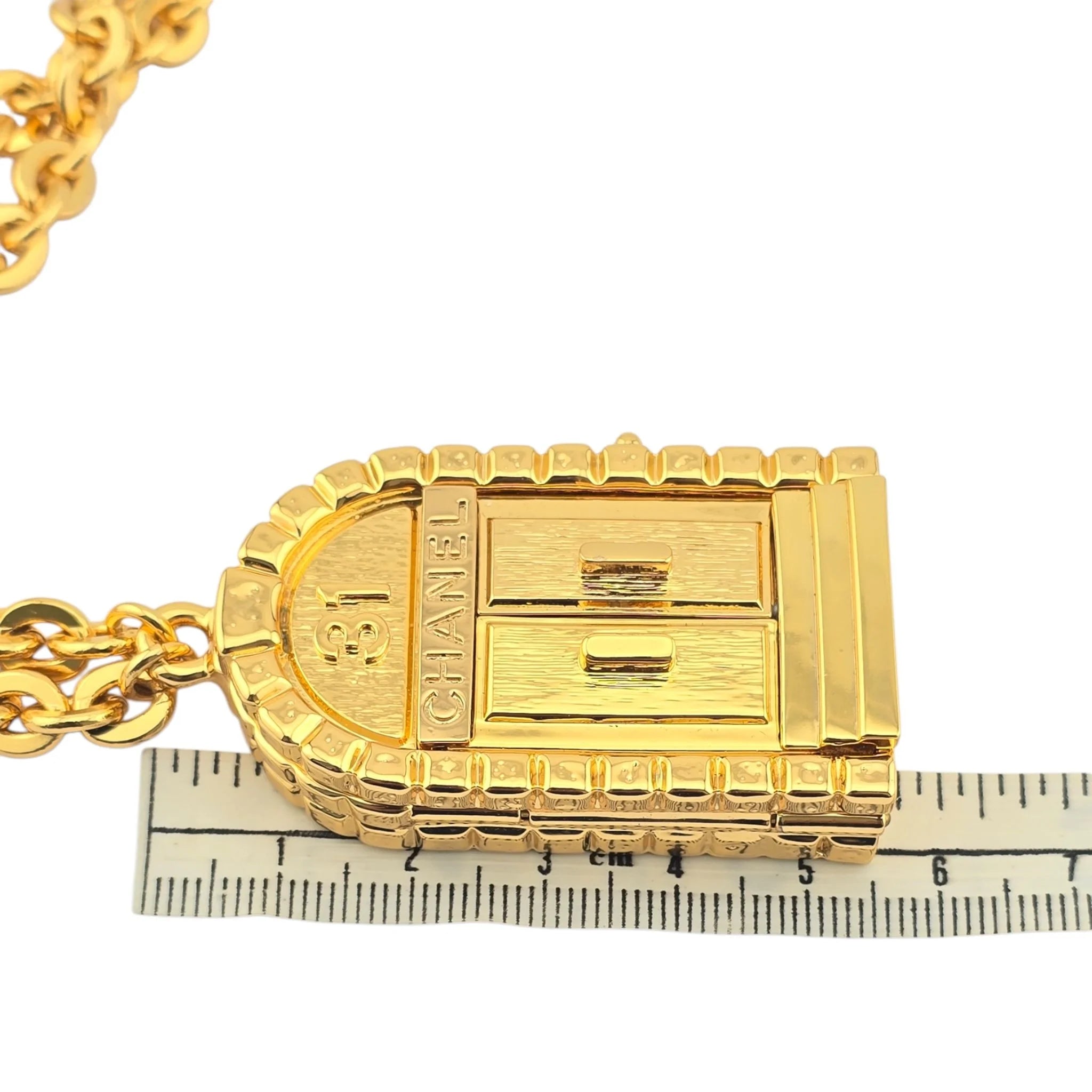 Chanel CC Metal 31 Rue Cambon Door Long Necklace Gold B22 CHANEL