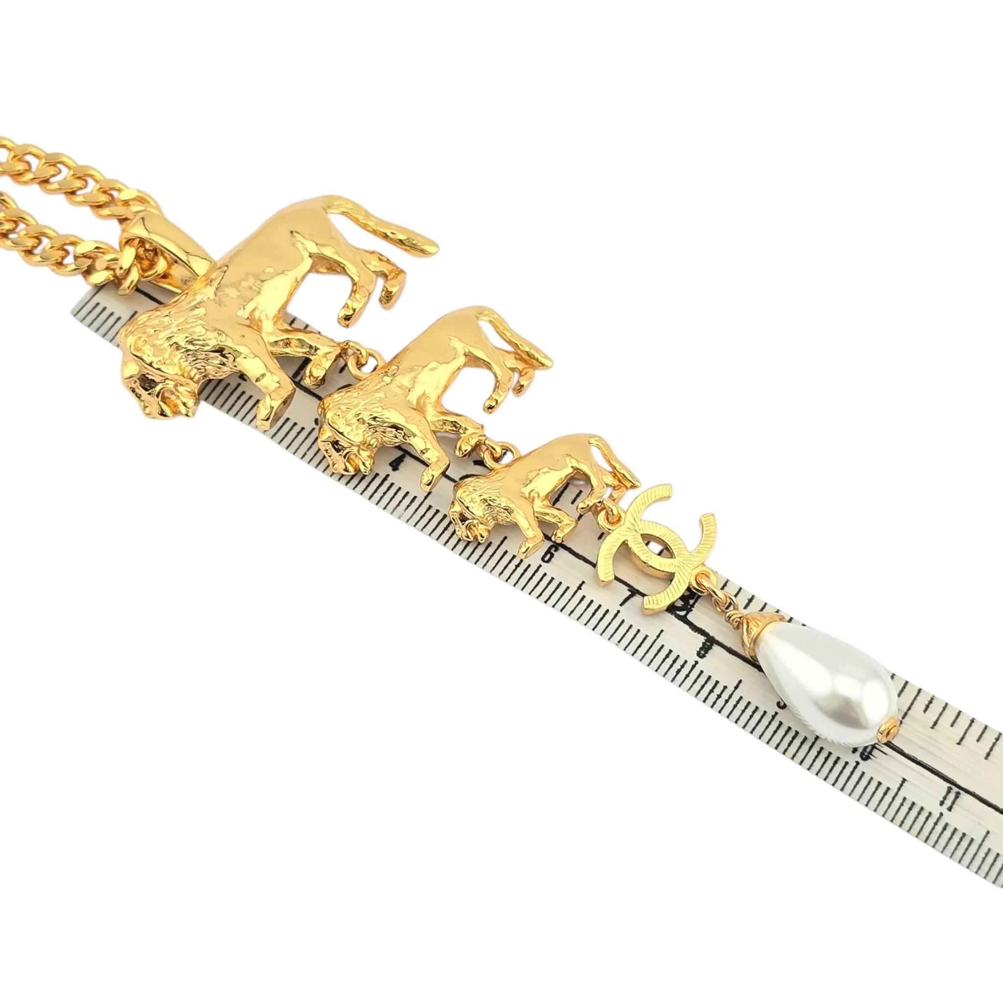 Chanel CC 3 Lion Pendant Gold Necklace 2022 CHANEL