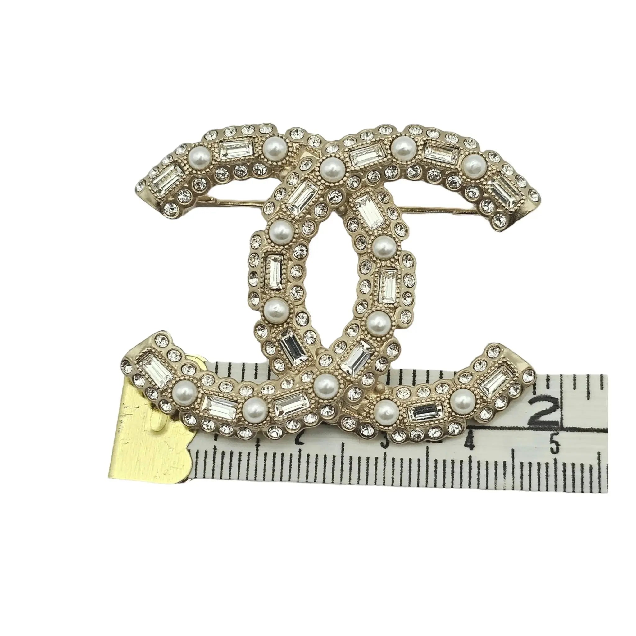 Chanel CC Crystal Pearl Brooch 22K CHANEL