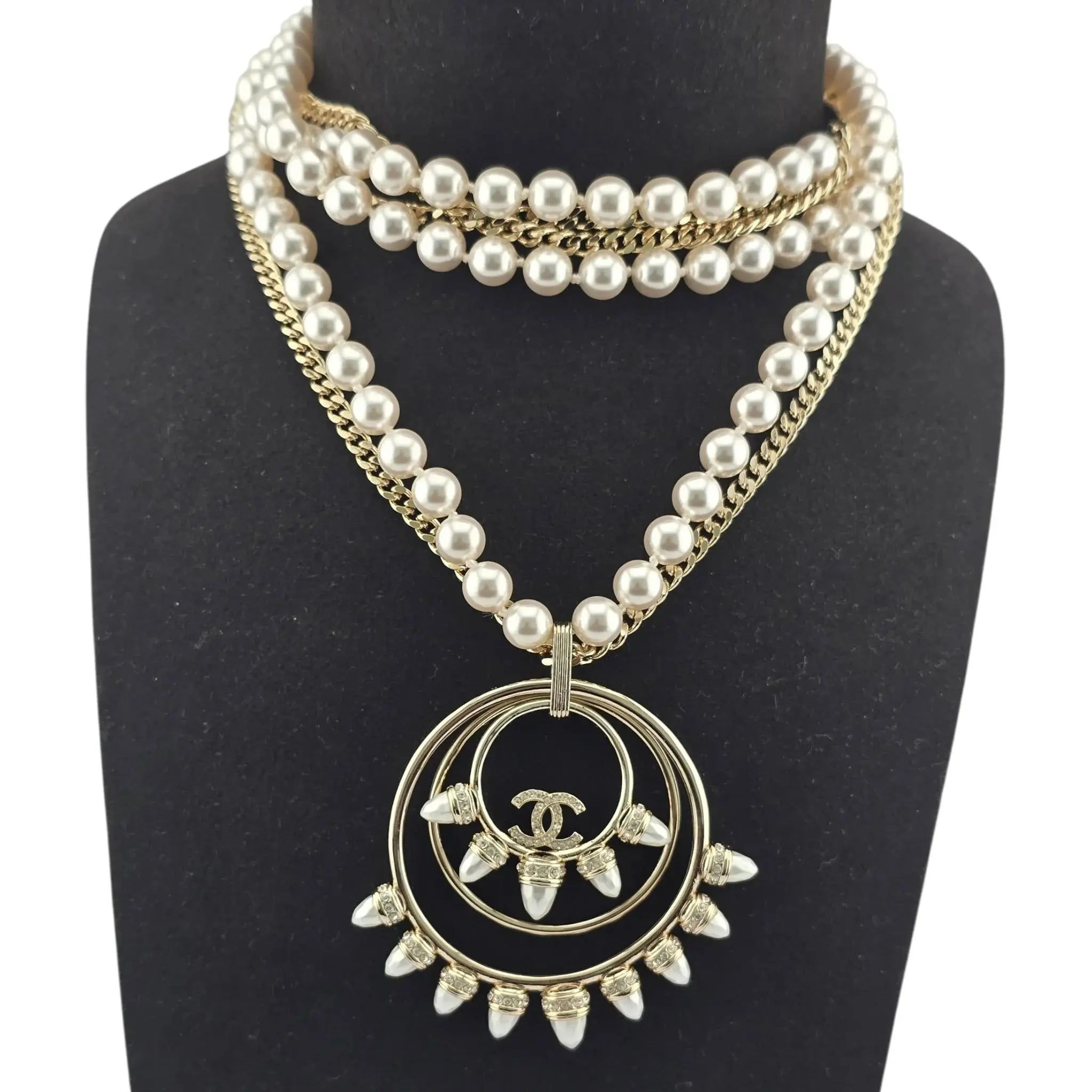 Chanel CC Large Pendant Long Faux Pearl Layered Necklace 2021 CHANEL