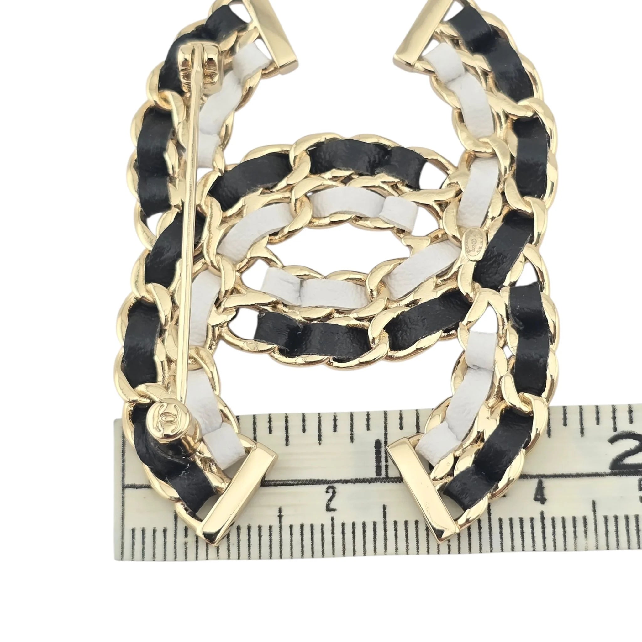 Chanel CC Lambskin Chain Brooch Black White Gold 2022 CHANEL