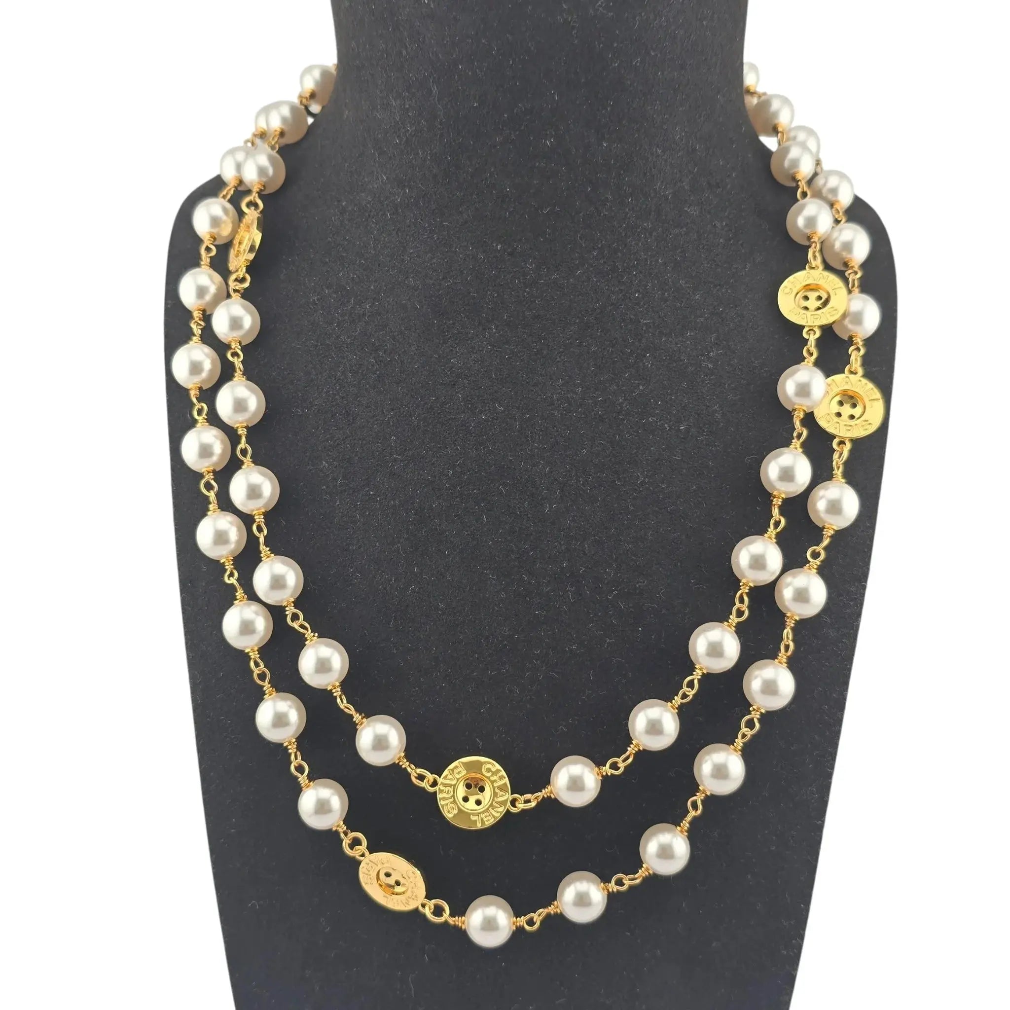 Chanel CC Faux Pearl Gold Button Pendant 2020 CHANEL