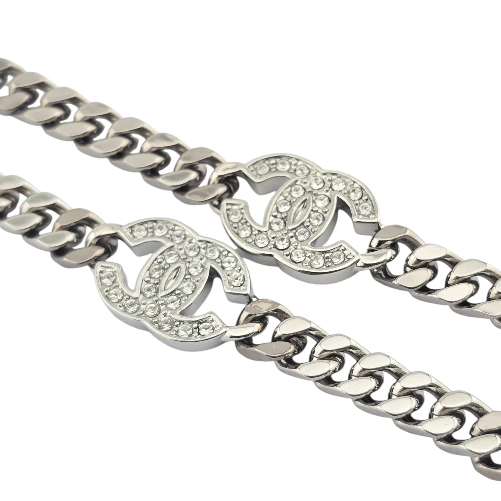 Chanel CC Ruthenium Crystal Chain Silver Long Necklace 2021 CHANEL