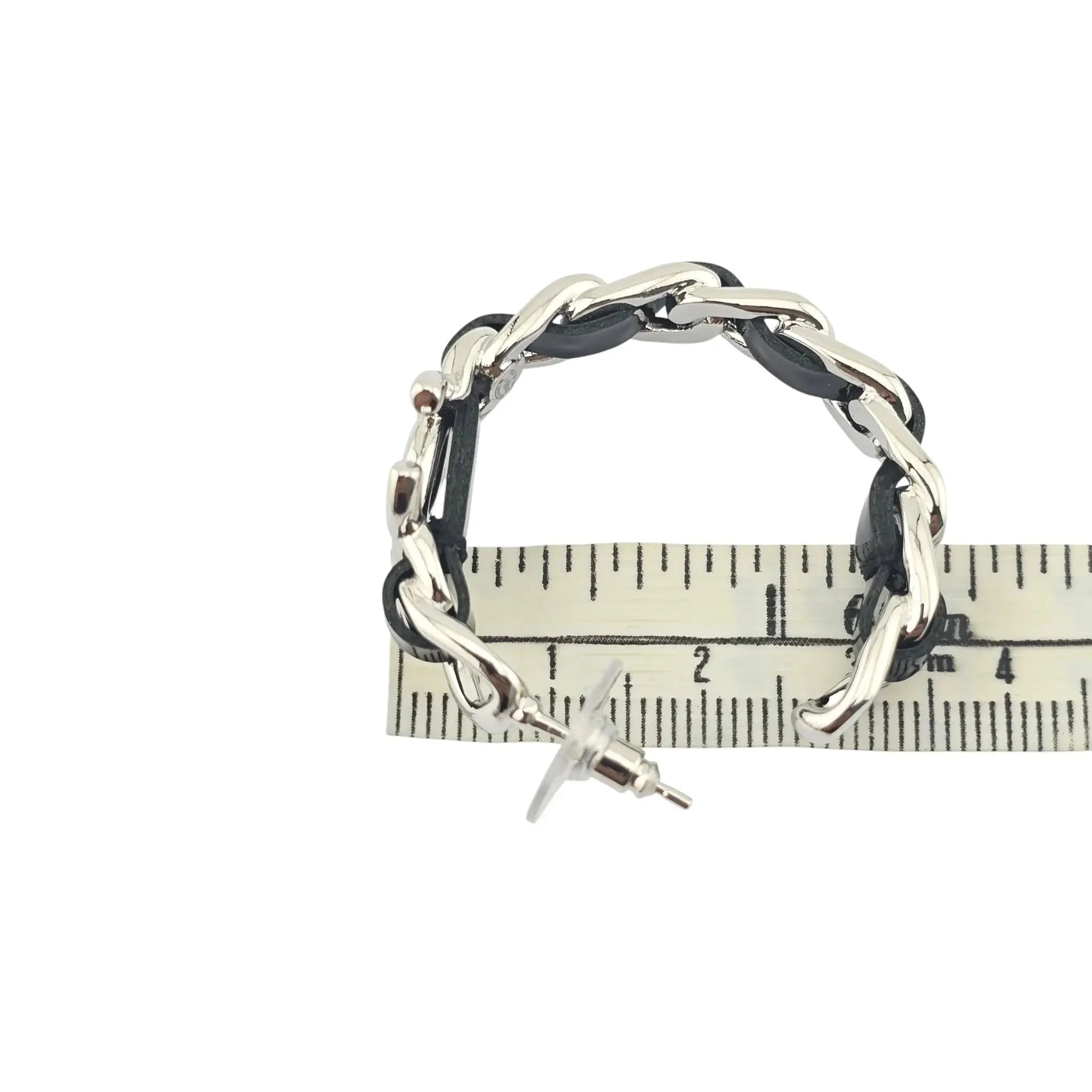 Chanel CC Leather Black Hoop Earrings 2025 CHANEL