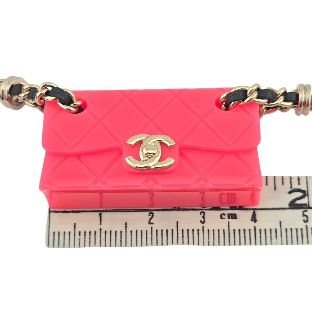 Chanel CC Matelasse Pink Resin Bag Necklace 2023 CHANEL
