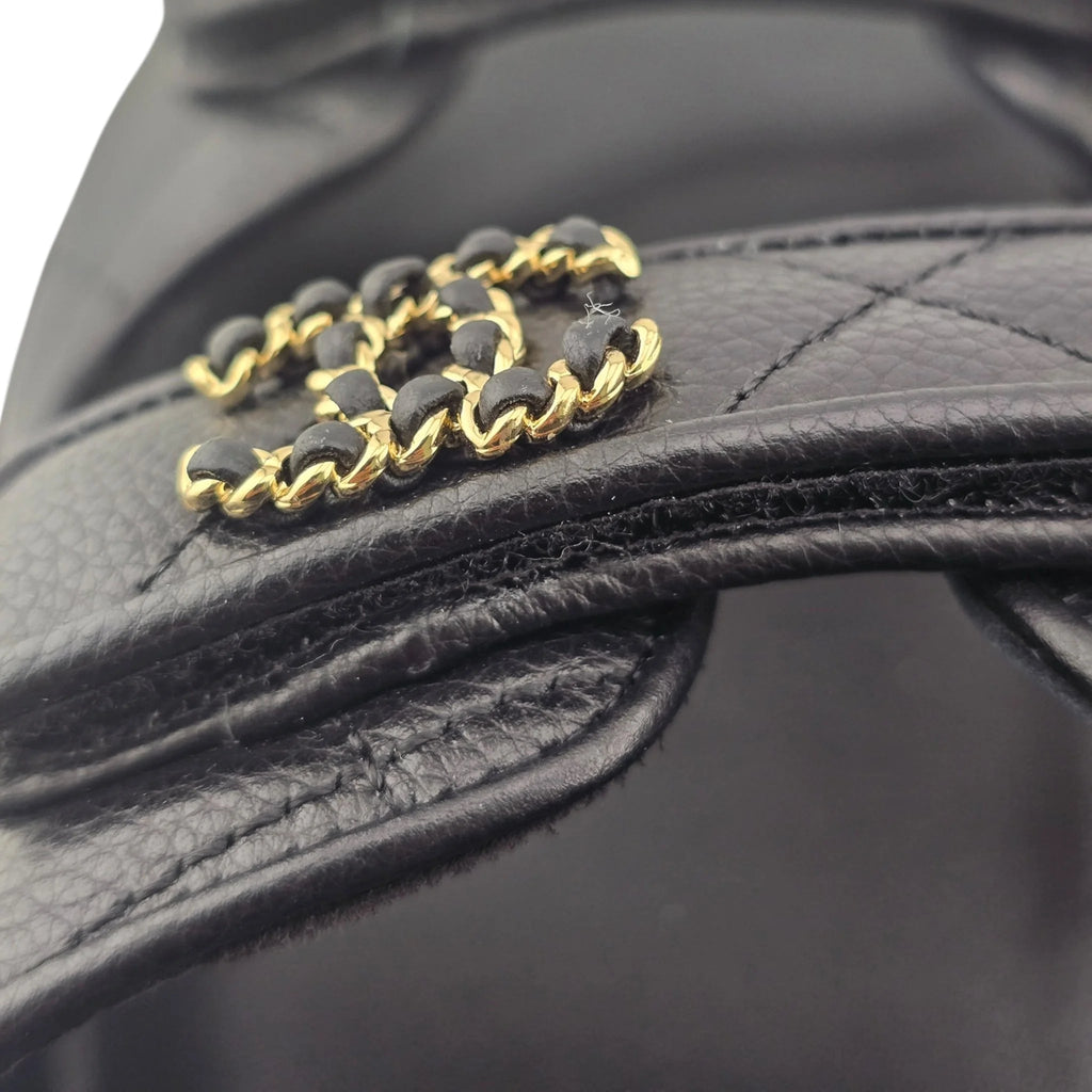 Chanel CC Quilted Caviar Leather Black Dad Sandals CHANEL