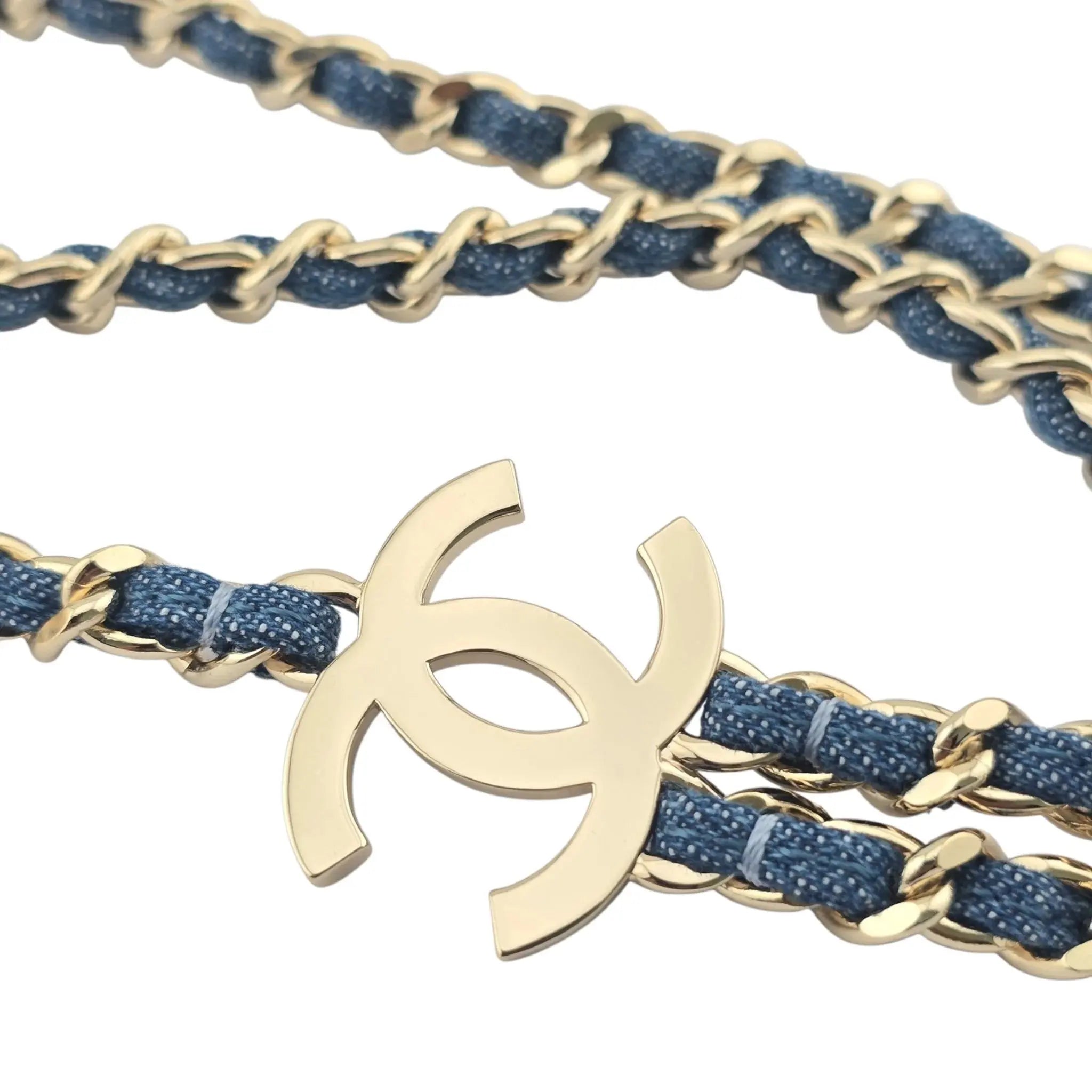 Chanel CC Blue Denim Gold Necklace 2025 CHANEL