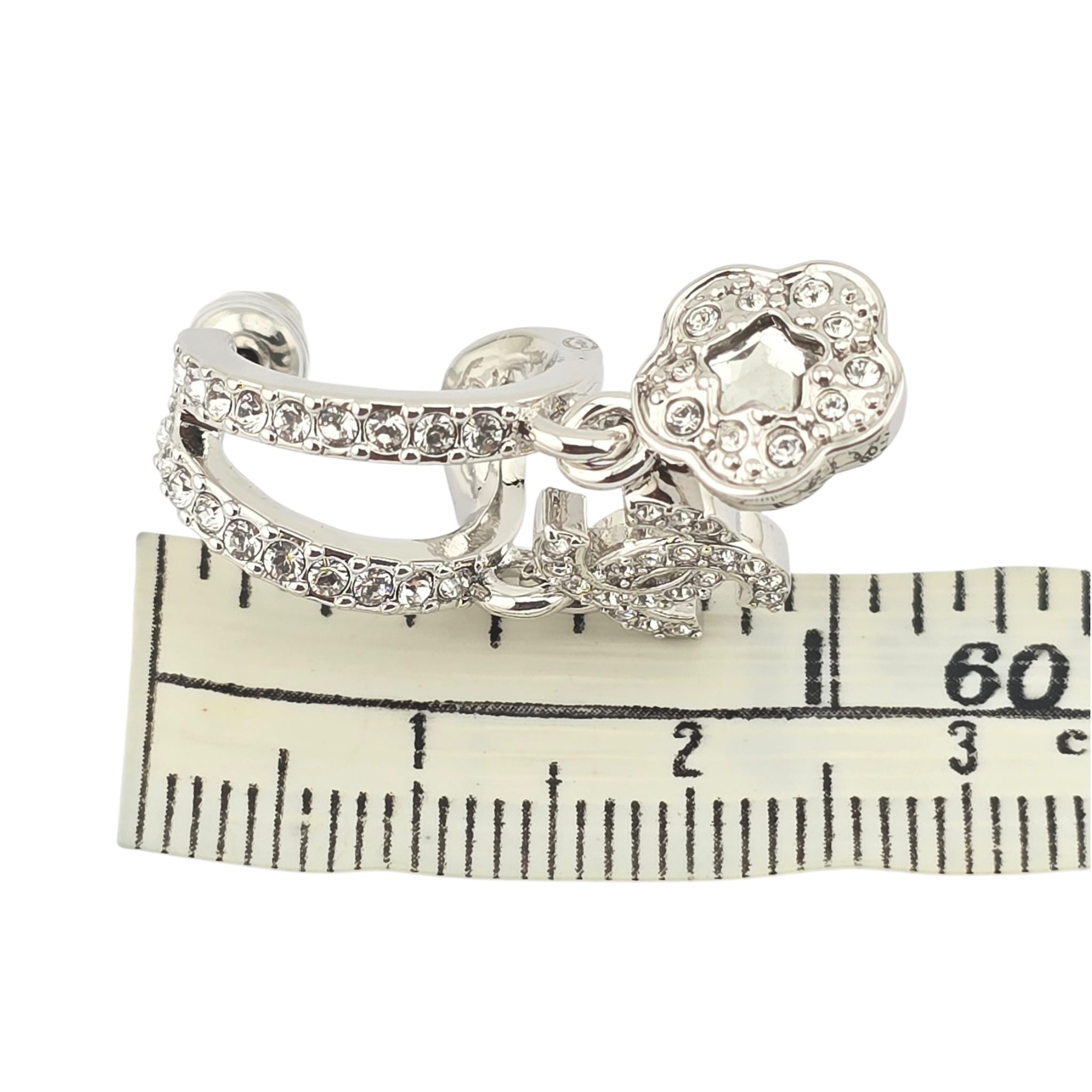 Chanel CC Silver Crystal Hoop Pendant Earrings 2025 CHANEL