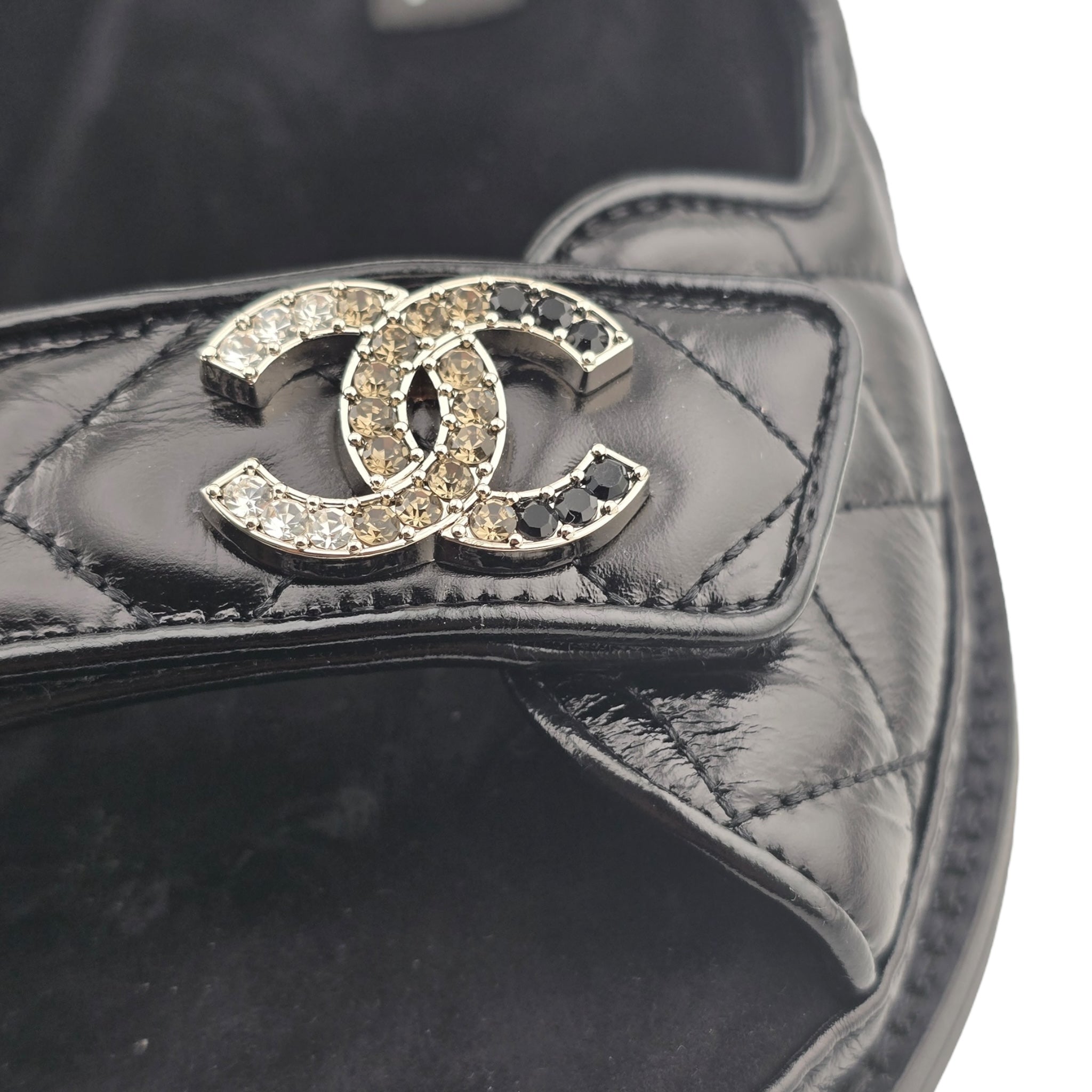 Chanel CC Dad Backless Black Quilt Sandals