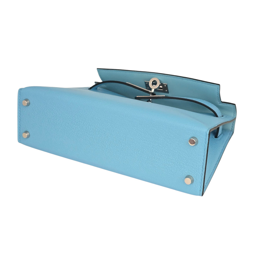 Hermes Mini Kelly II Bleu Celeste Chevre Palladium Hardware Bag