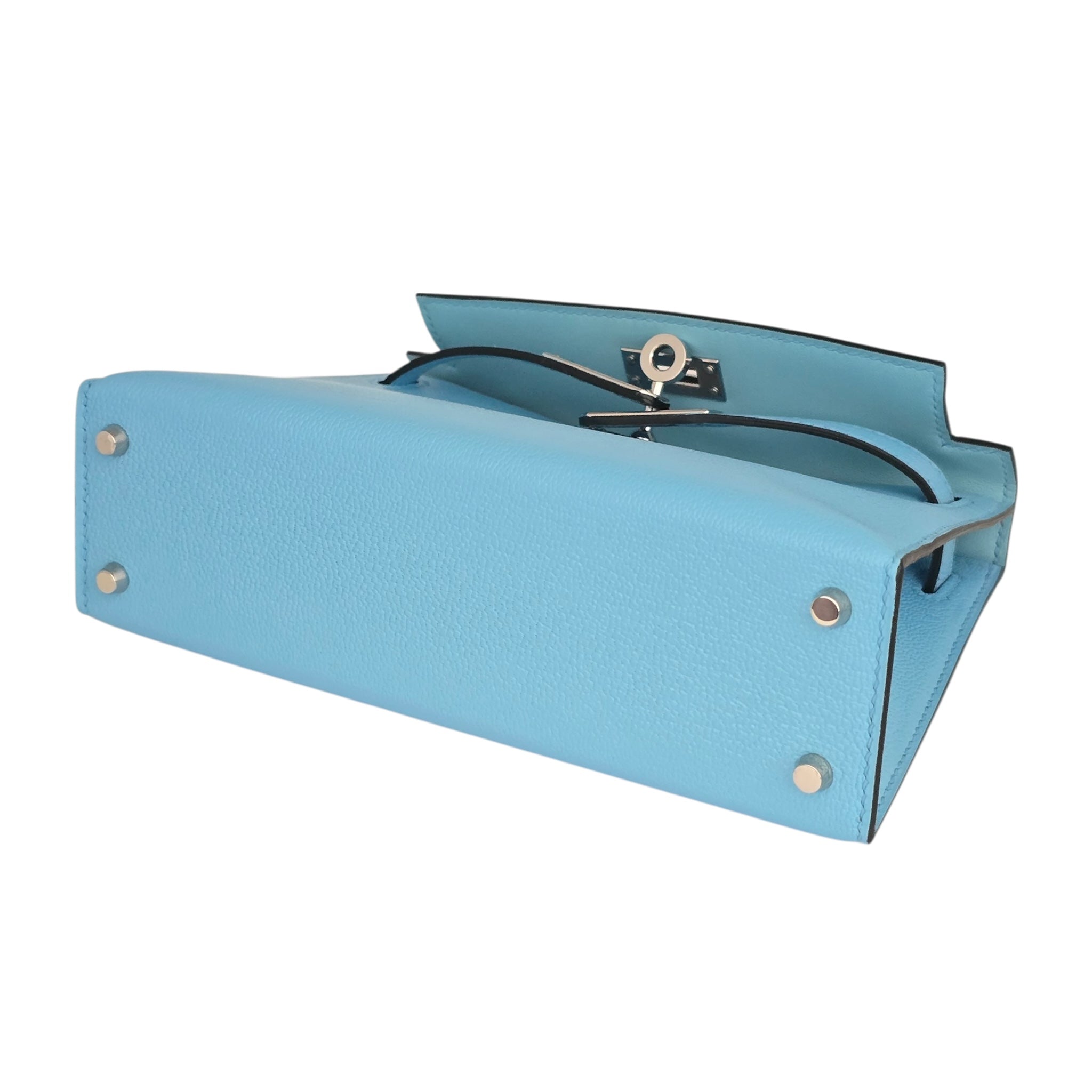 Hermes Mini Kelly II Bleu Celeste Chevre Palladium Hardware Bag