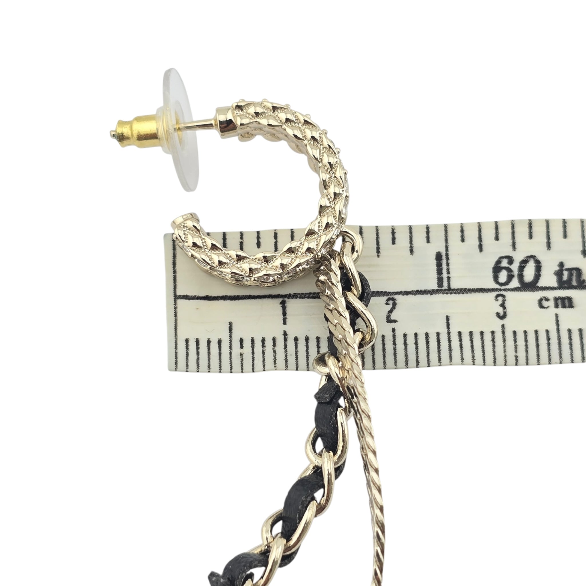 Chanel CC Leather Gold Crystal Earrings 2022