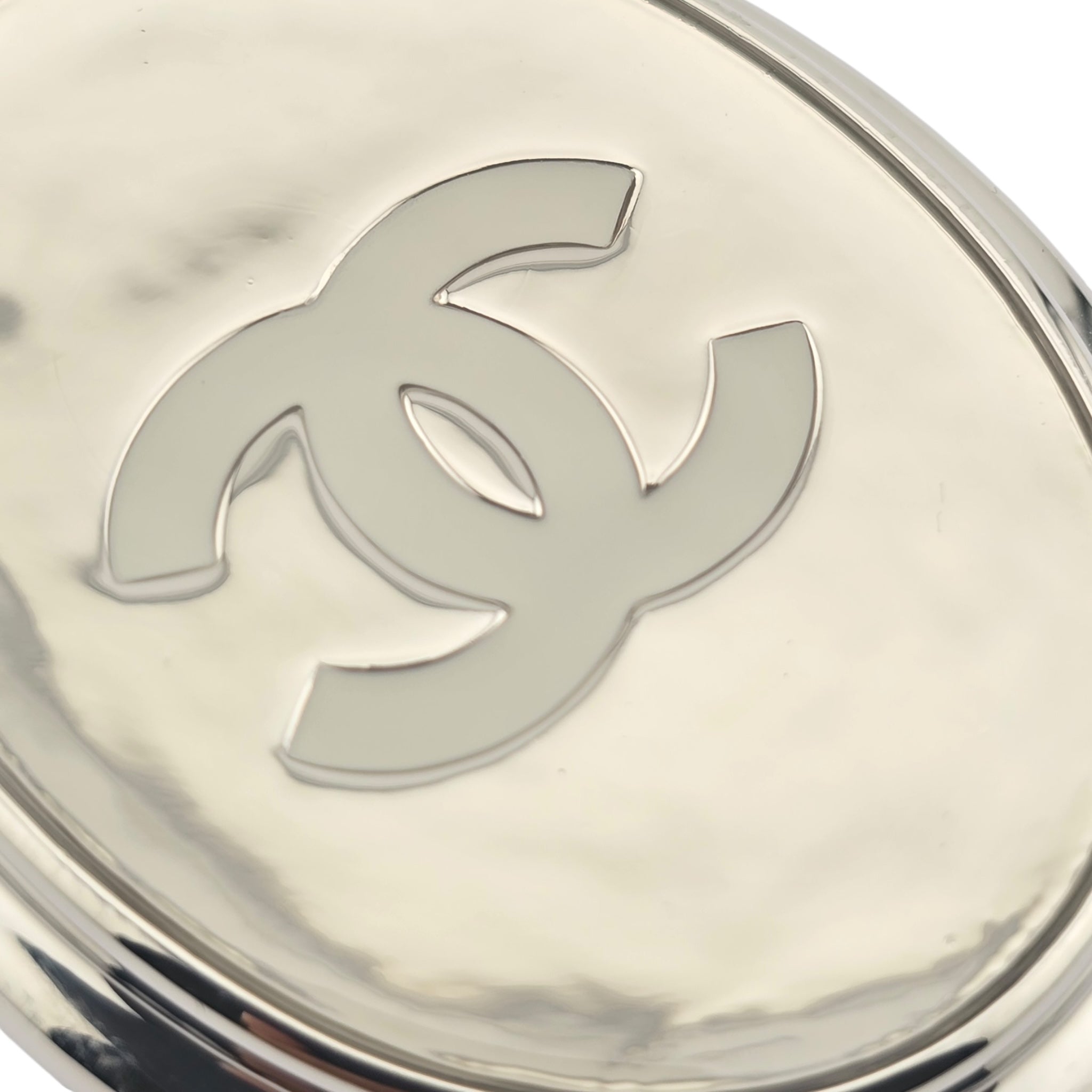 Chanel CC Silver Oval Pendant Necklace 2025