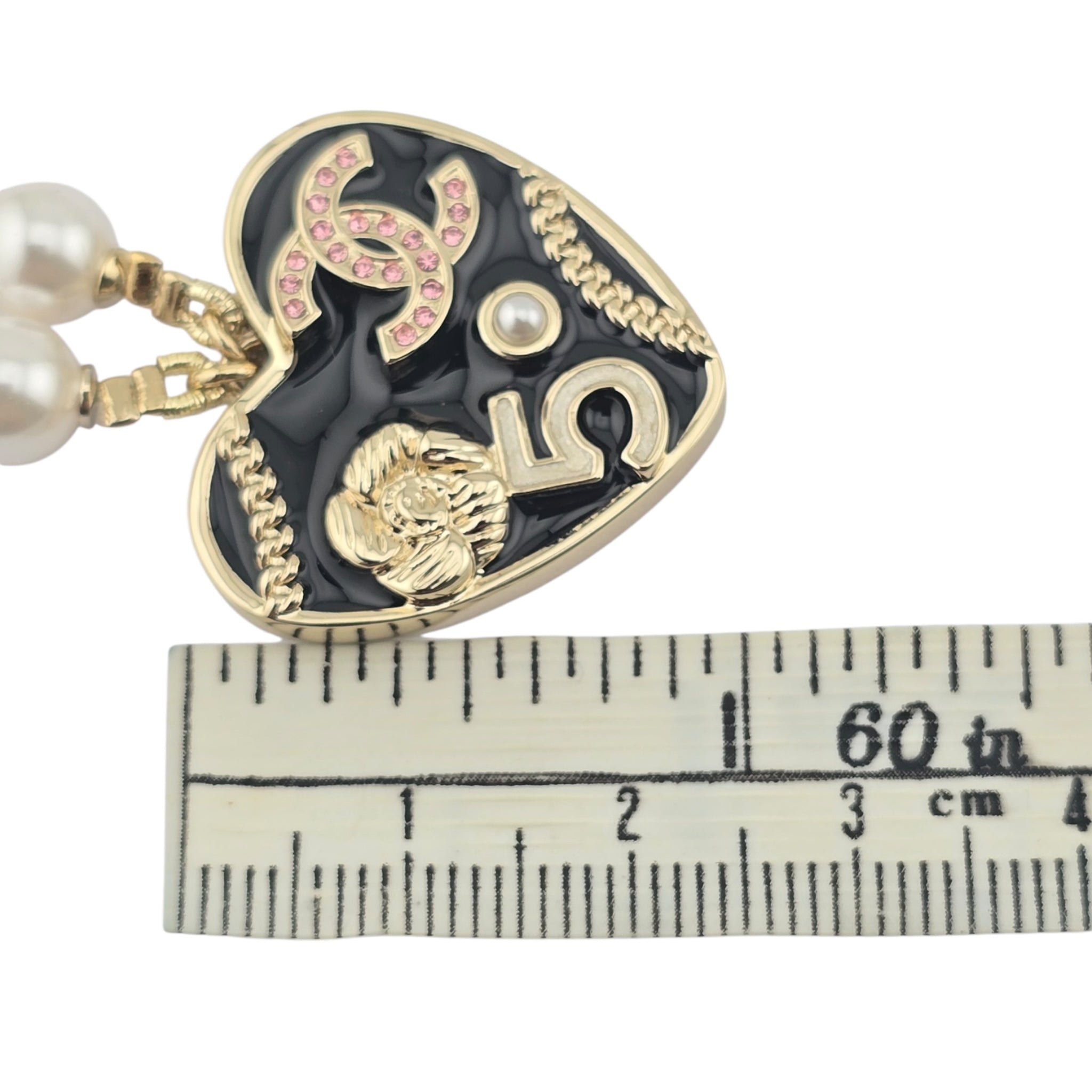 Chanel CC Black Enamel Heart Necklace 2024