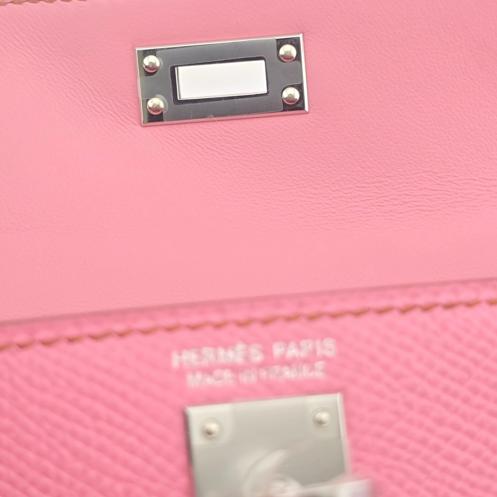 Hermes Mini Kelly II Epsom 5P Bubblegum Pink Palladium Hardware Bag