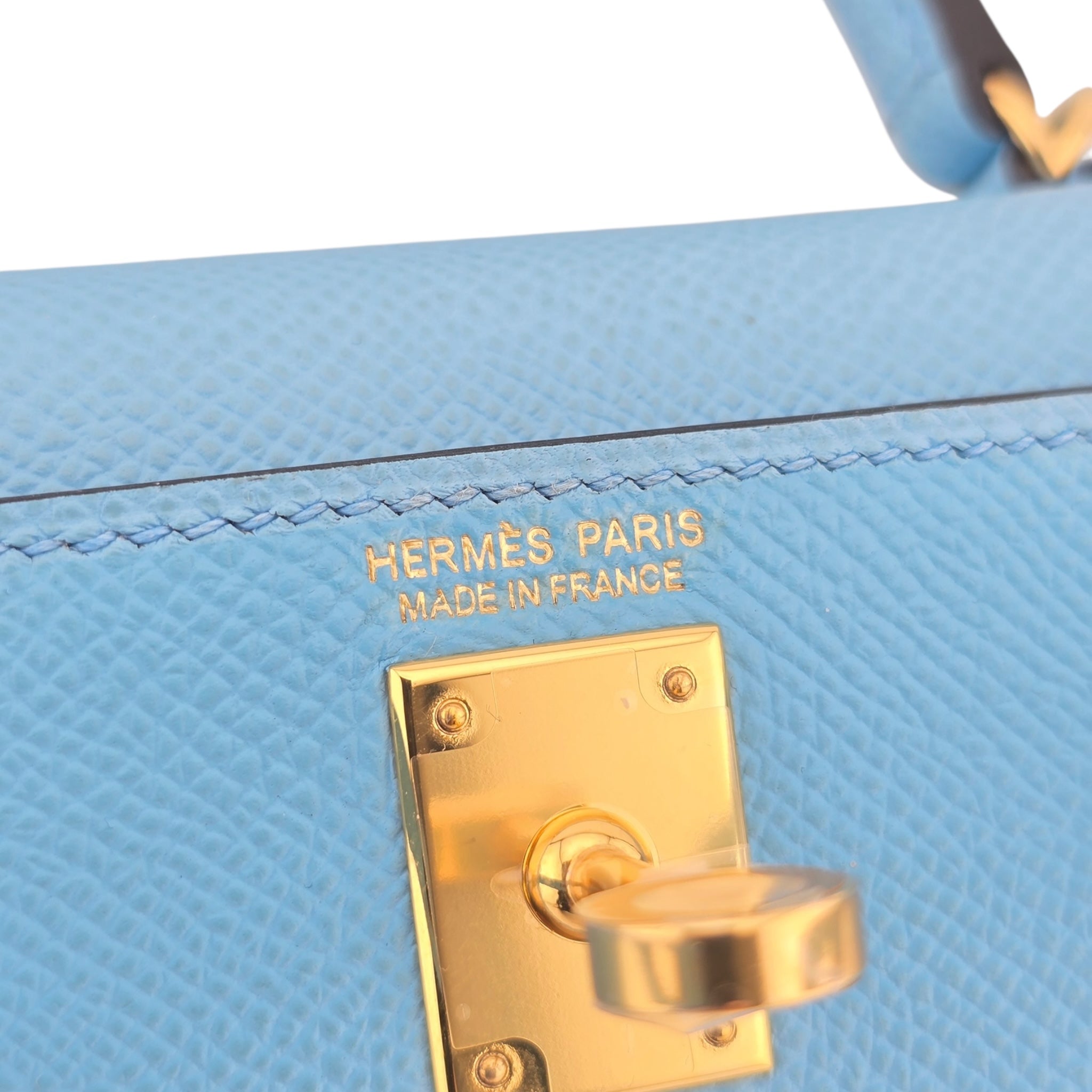 Hermes Mini Kelly II Bleu Celeste Epsom Gold Hardware