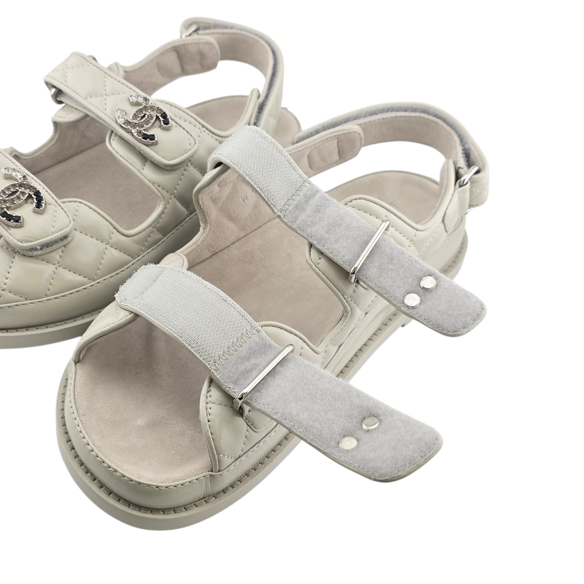 Chanel CC Cream White Lambskin Dad Sandals - 39