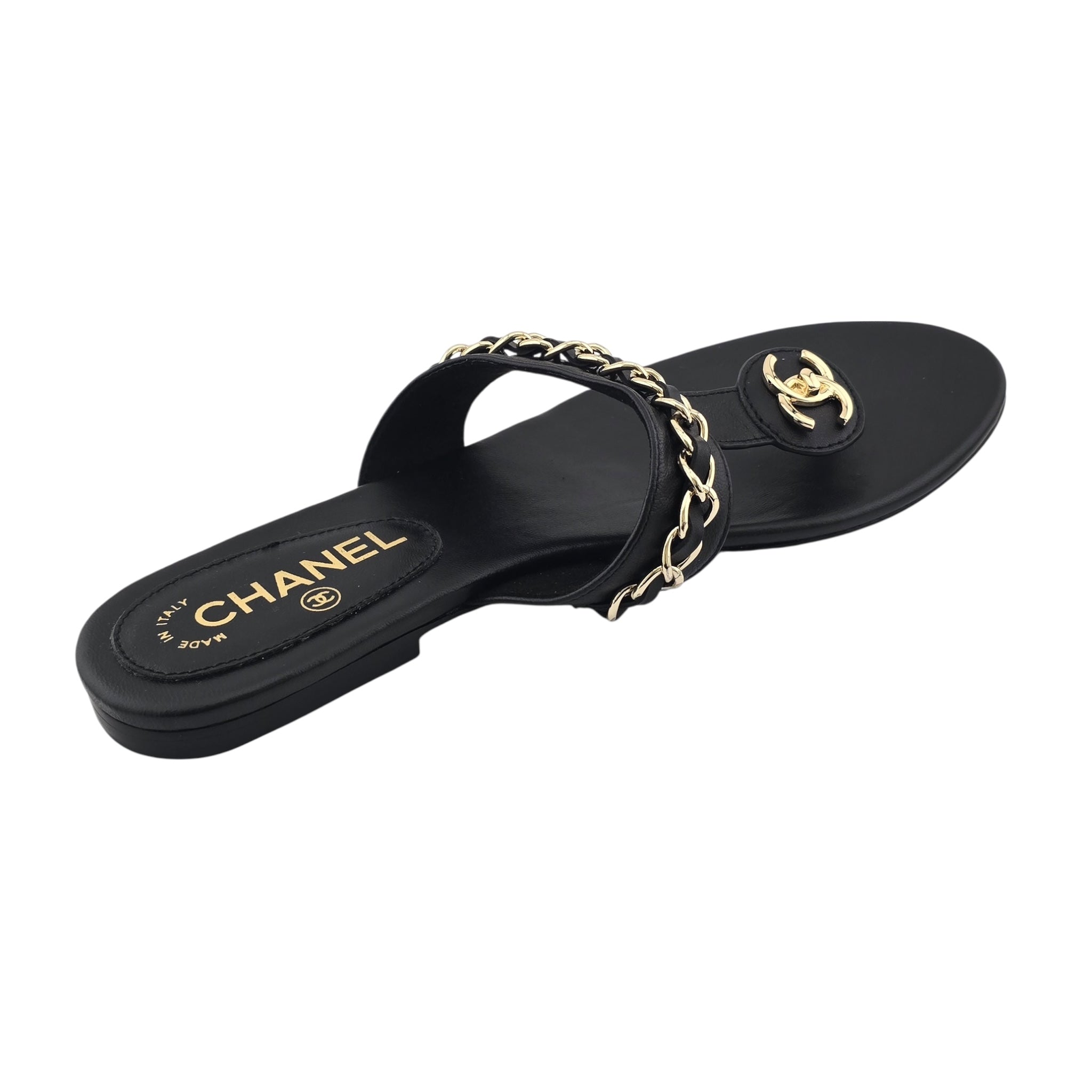 Chanel CC Black Turnlock Sandals - 39