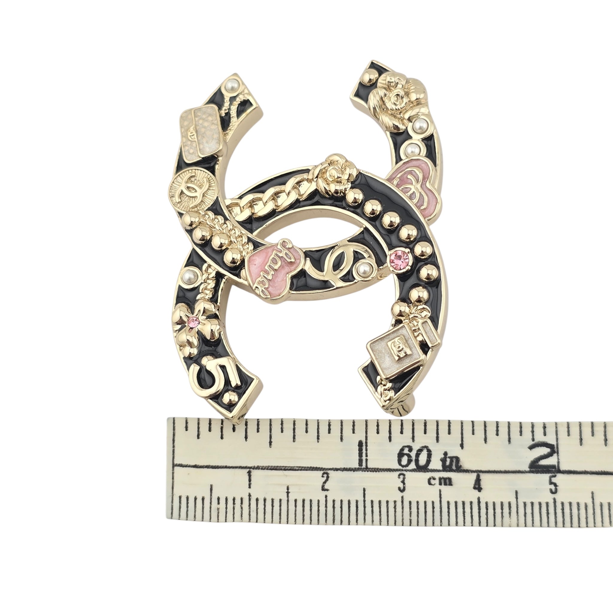 Chanel CC Black Gold Enamel Brooch 2024