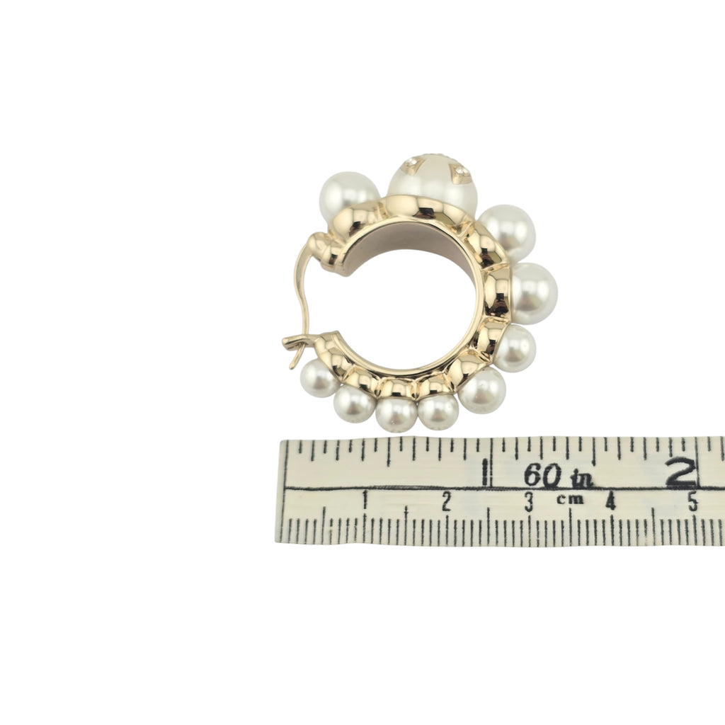 Chanel CC Gold Faux Pearl Hoop Earrings
