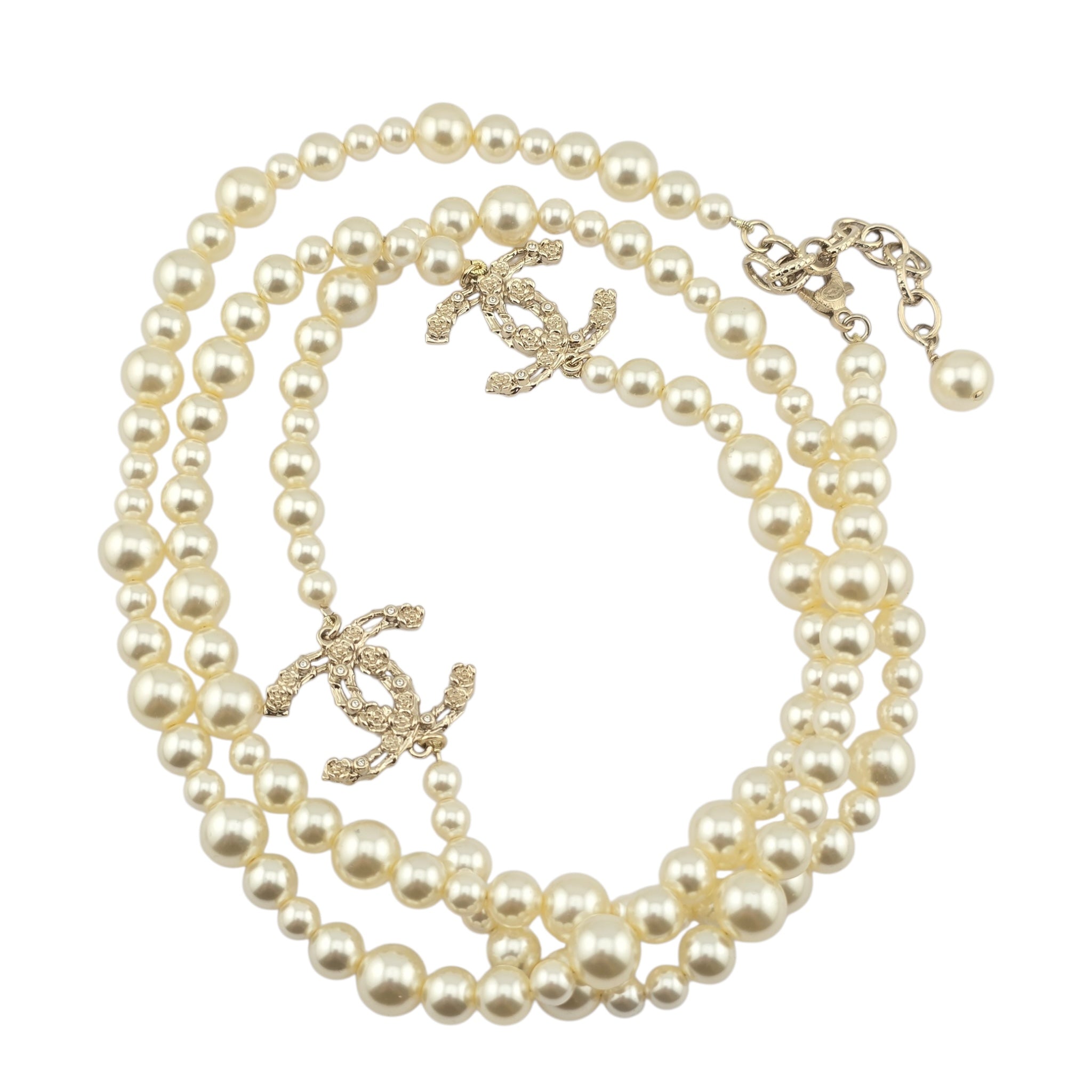 Chanel CC Faux Pearl Crystal Long Floral Necklace 2021 CHANEL