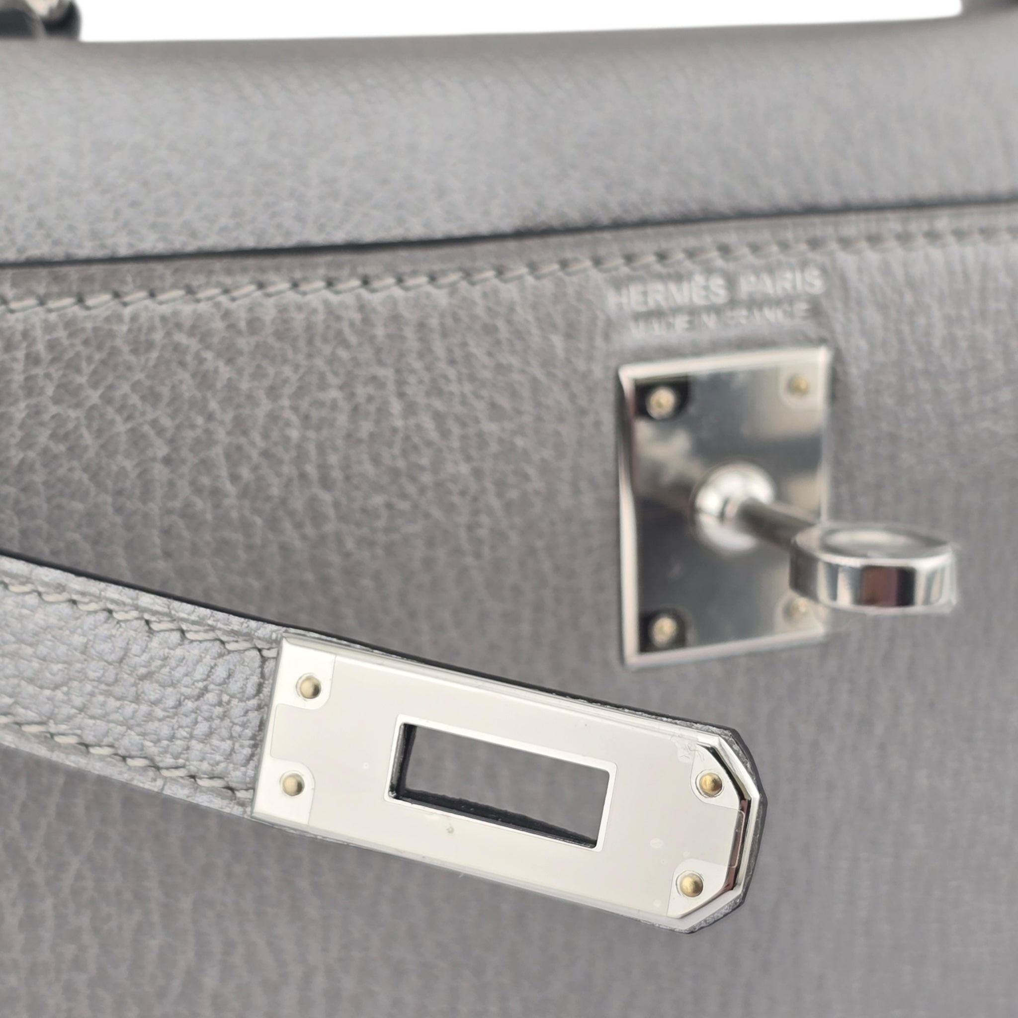 Hermes Mini Kelly II Gris Argente Chevre Chamkilight Palladium Hardware HERMES