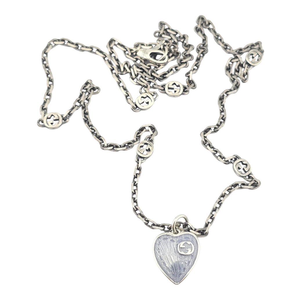 GUCCI Heart Interlocking G Silver Necklace GUCCI