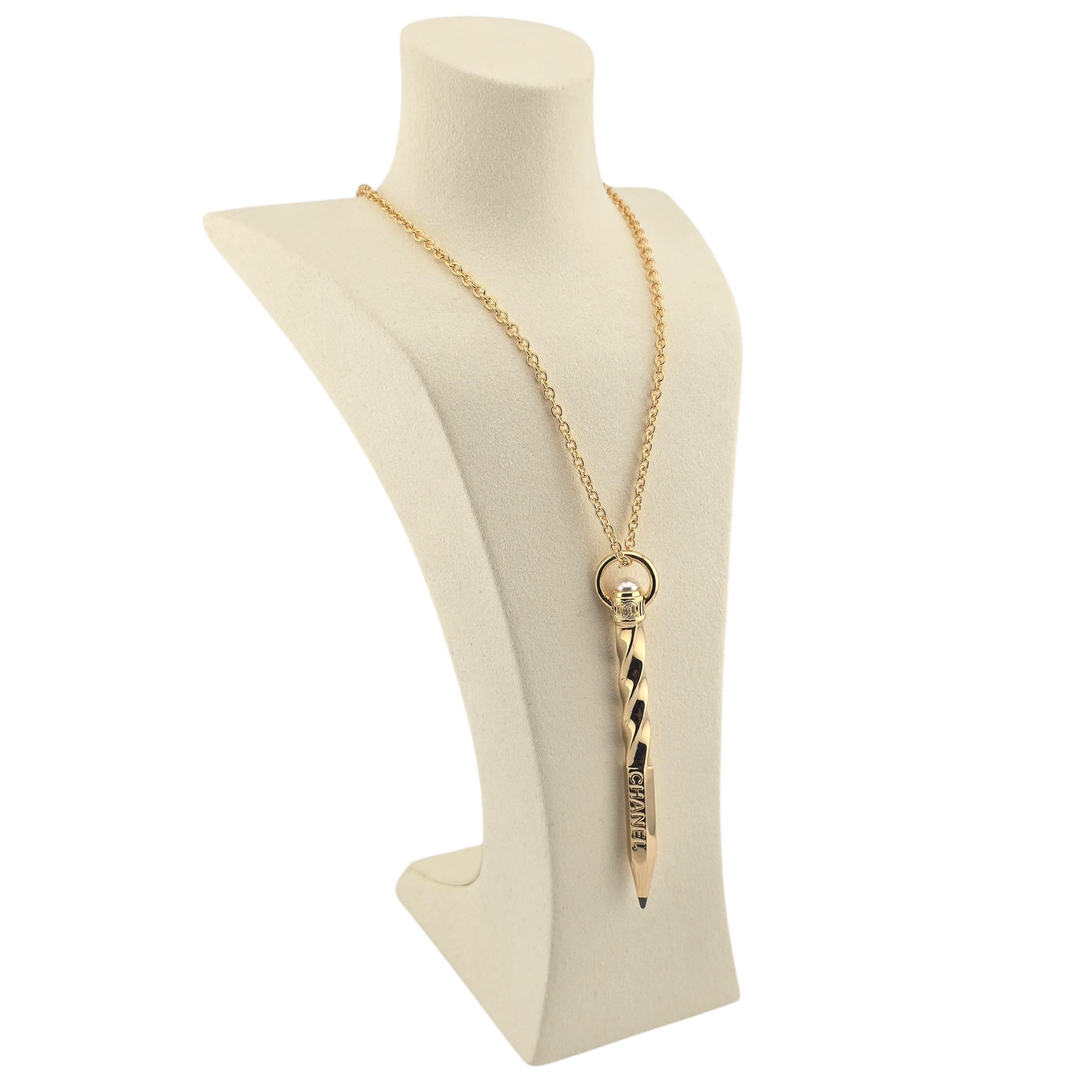 Chanel CC Gold Pencil Pendant Necklace 2025 CHANEL