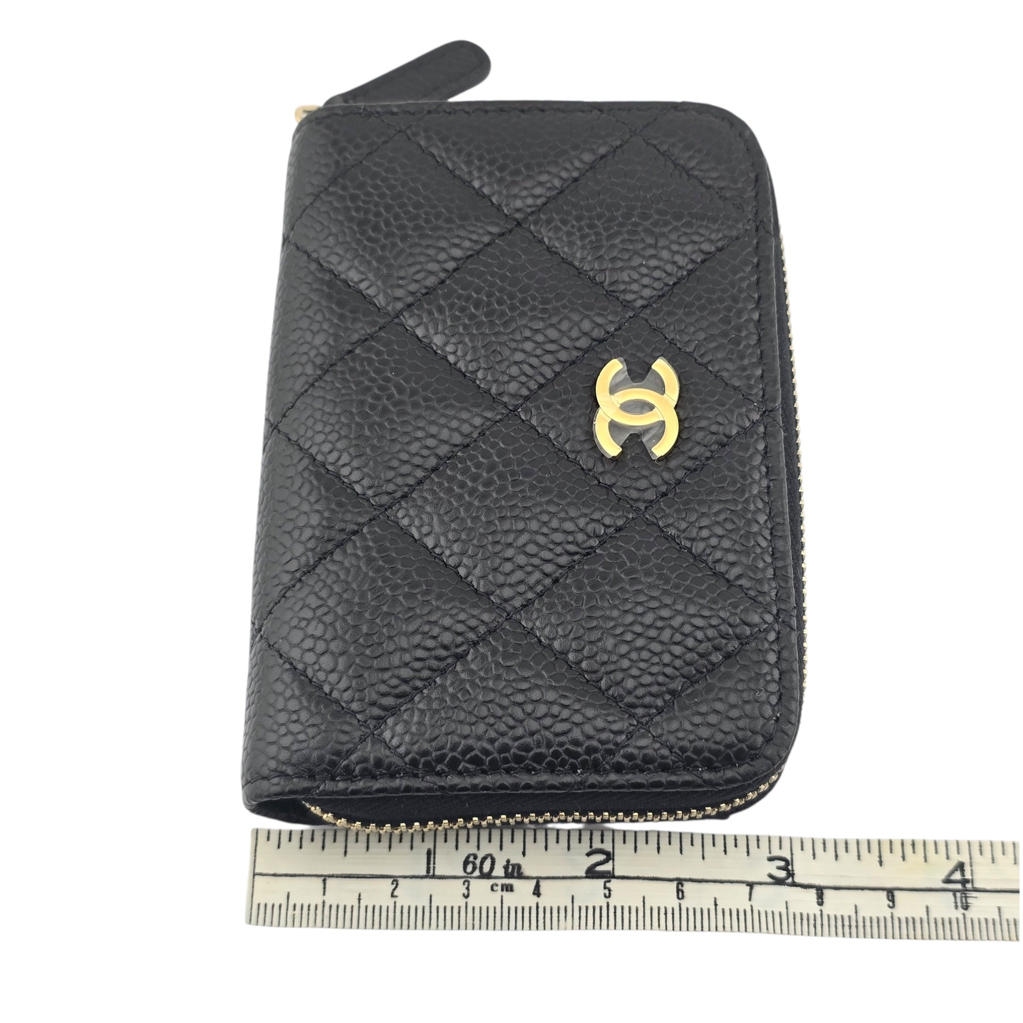 Chanel CC Caviar Classic Zip Coin Purse Card Holder Gold CHANEL