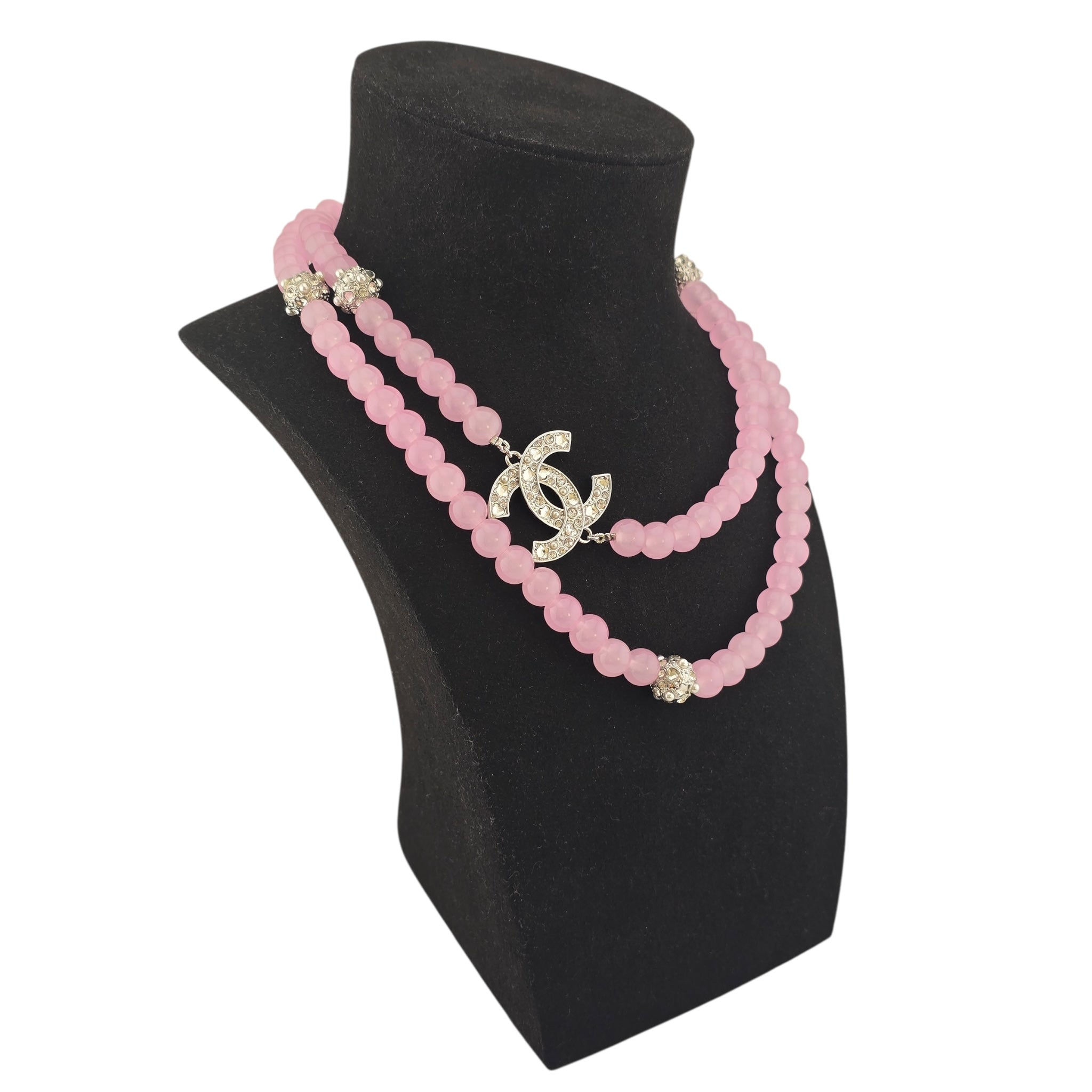 Chanel CC Pink Bead Crystal Long Necklace 2025 CHANEL