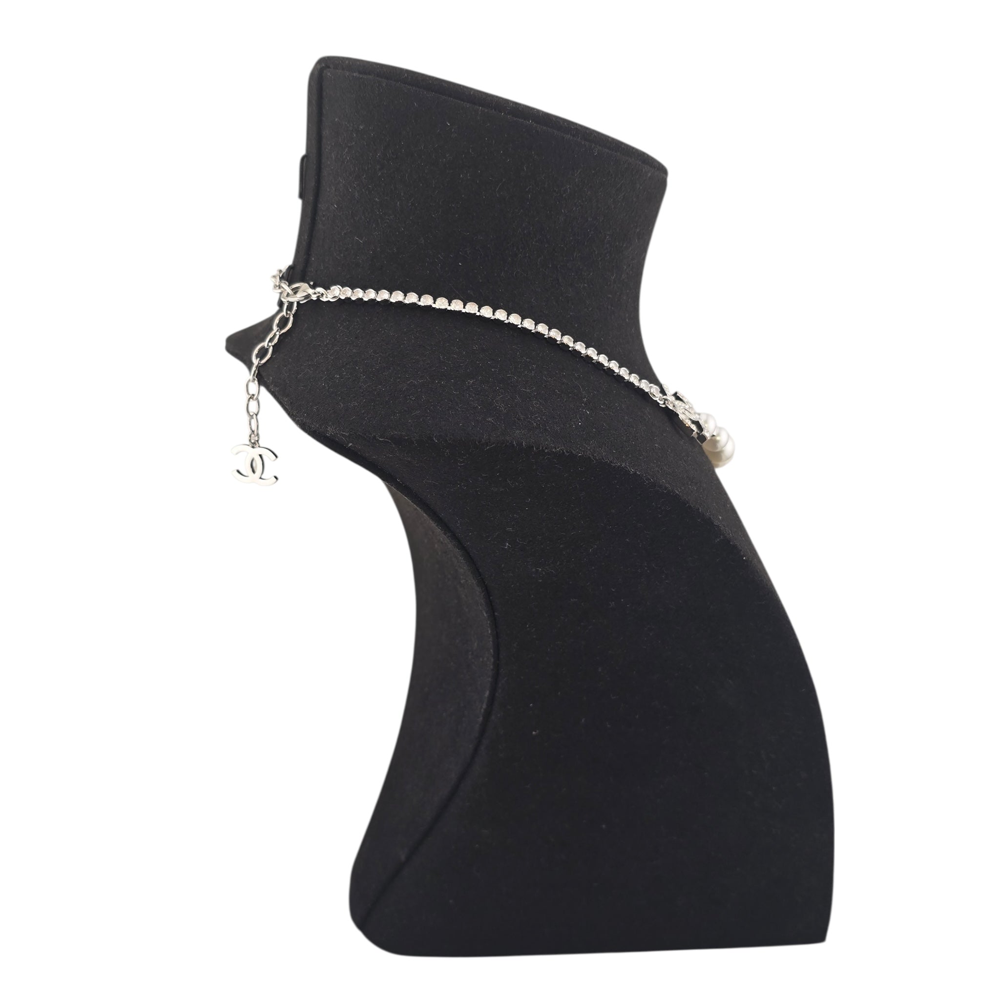 Chanel CC Faux Pearl Silver Crystal Necklace 2025 CHANEL