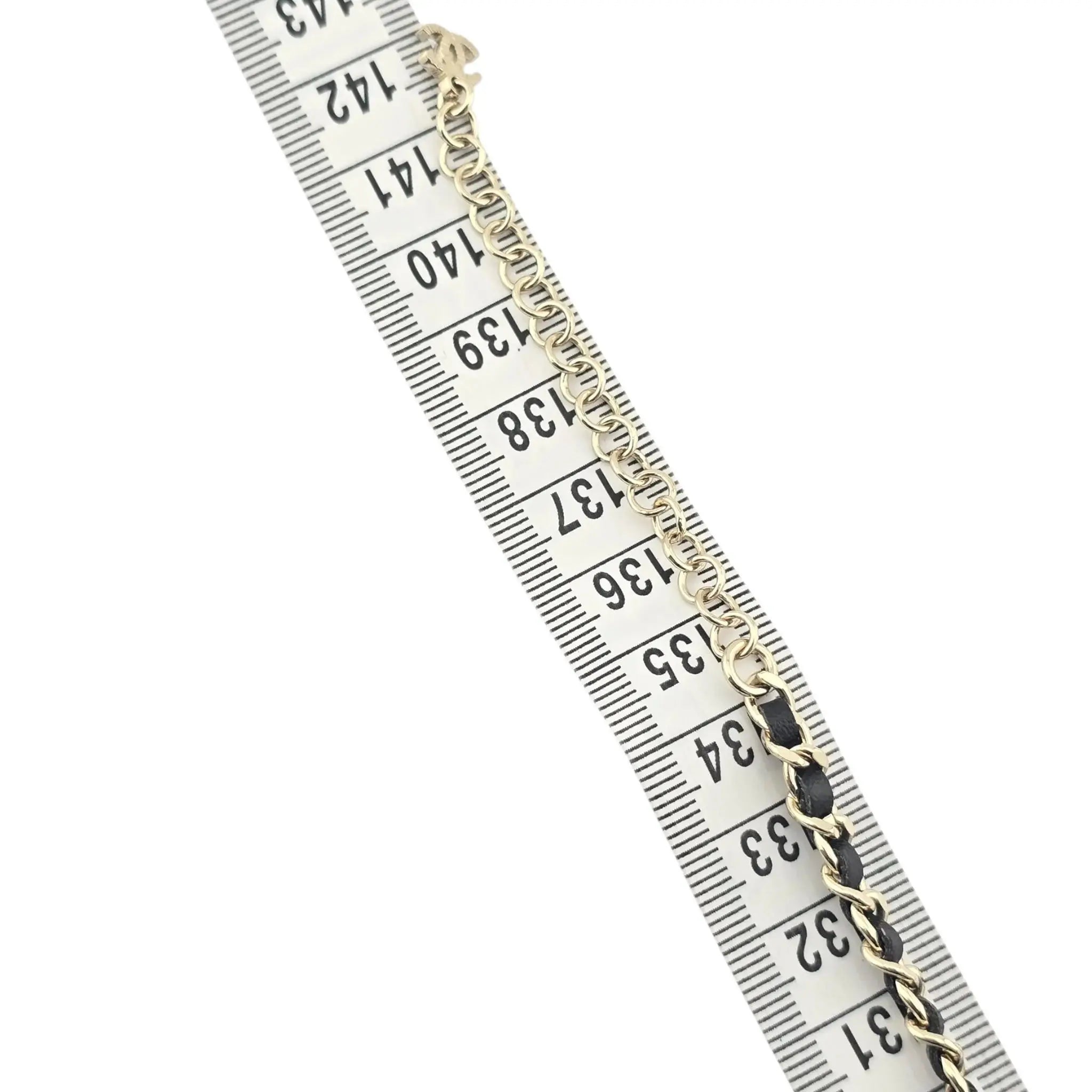 Chanel CC Gold Black Leather Long Necklace A23 CHANEL