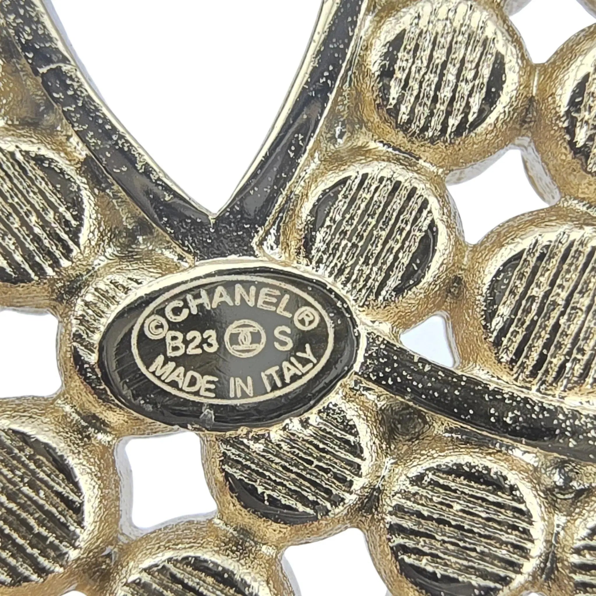 Chanel CC Metal Crystal Brooch Gold Black 2023 CHANEL