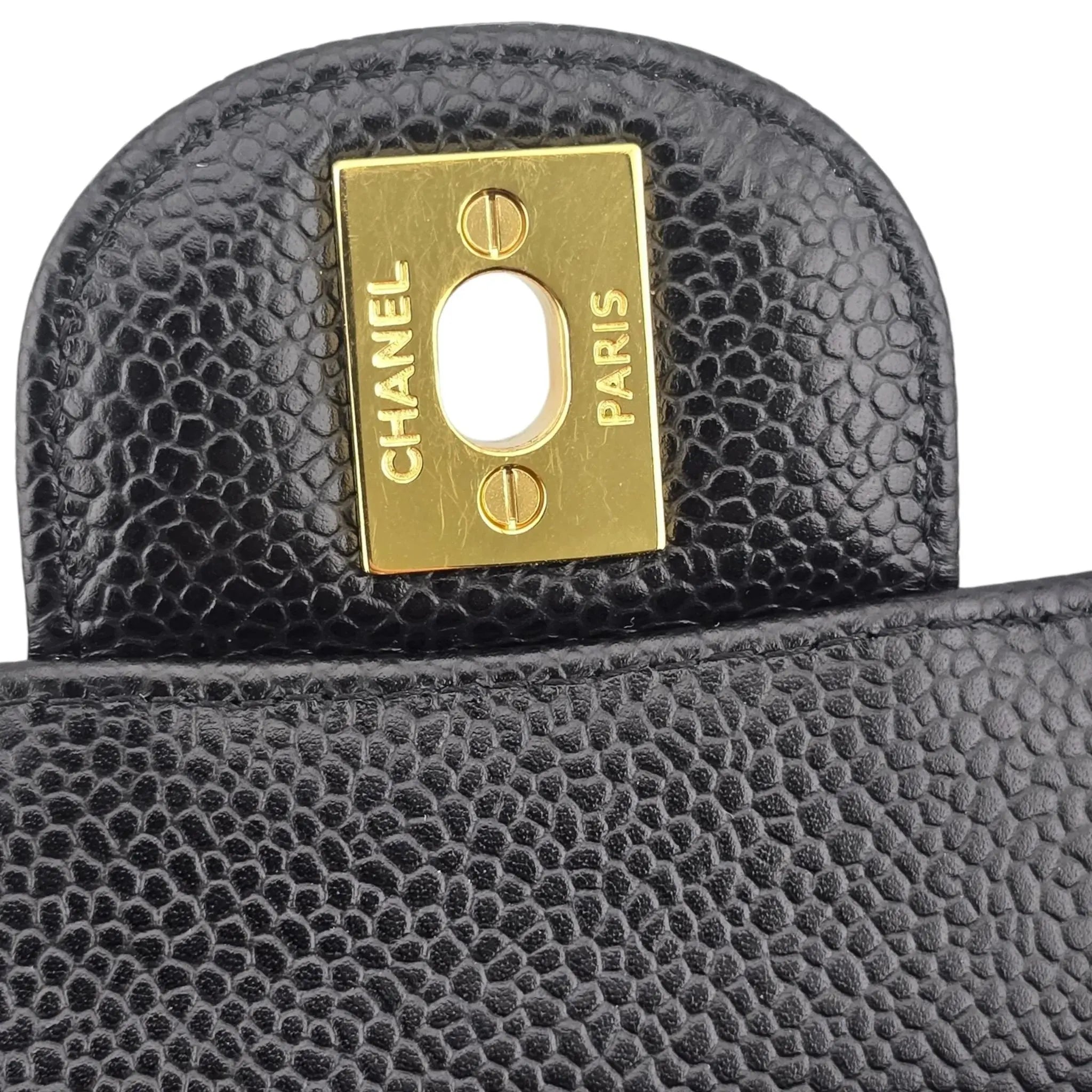 Chanel Medium Classic Flap Caviar Black Gold Hardware CHANEL