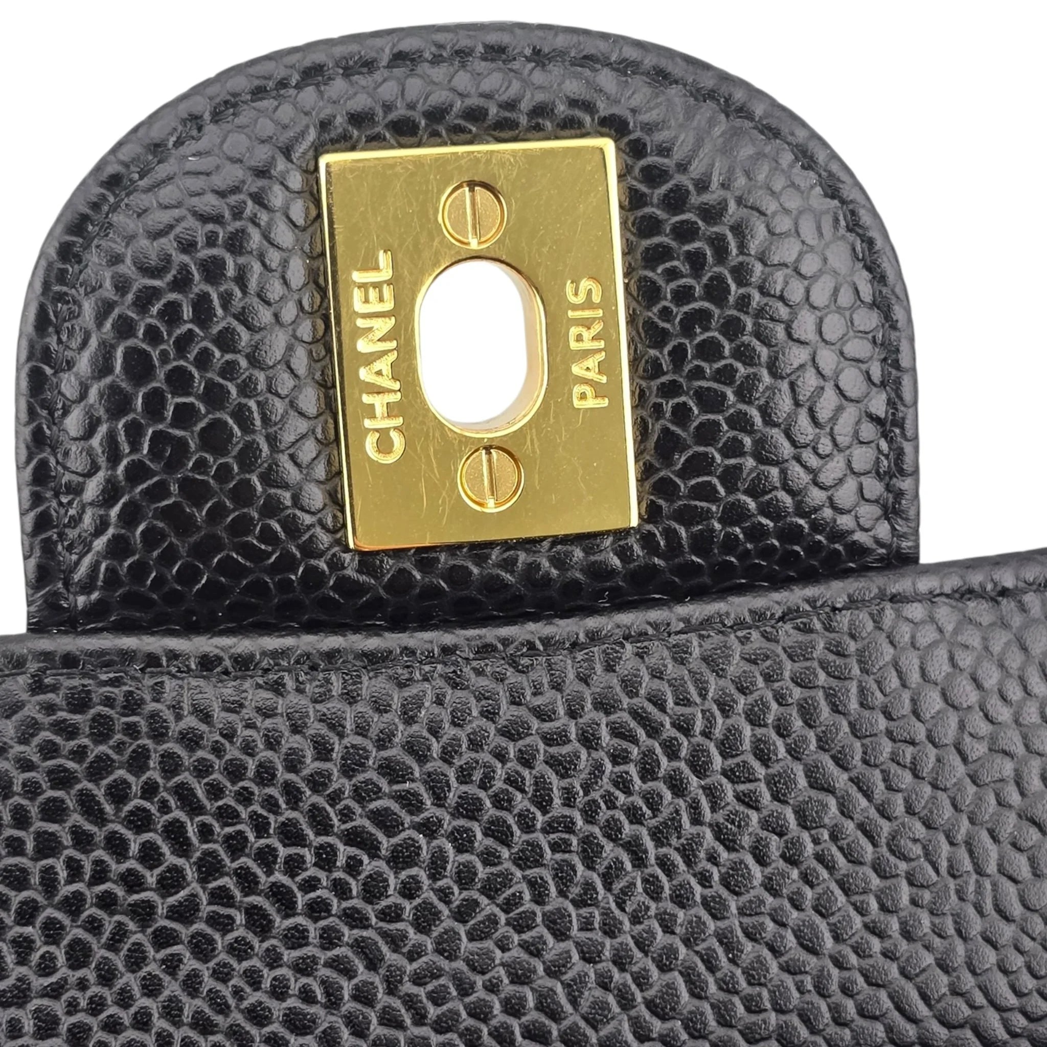 Chanel Medium Classic Flap Caviar Black Gold Hardware CHANEL