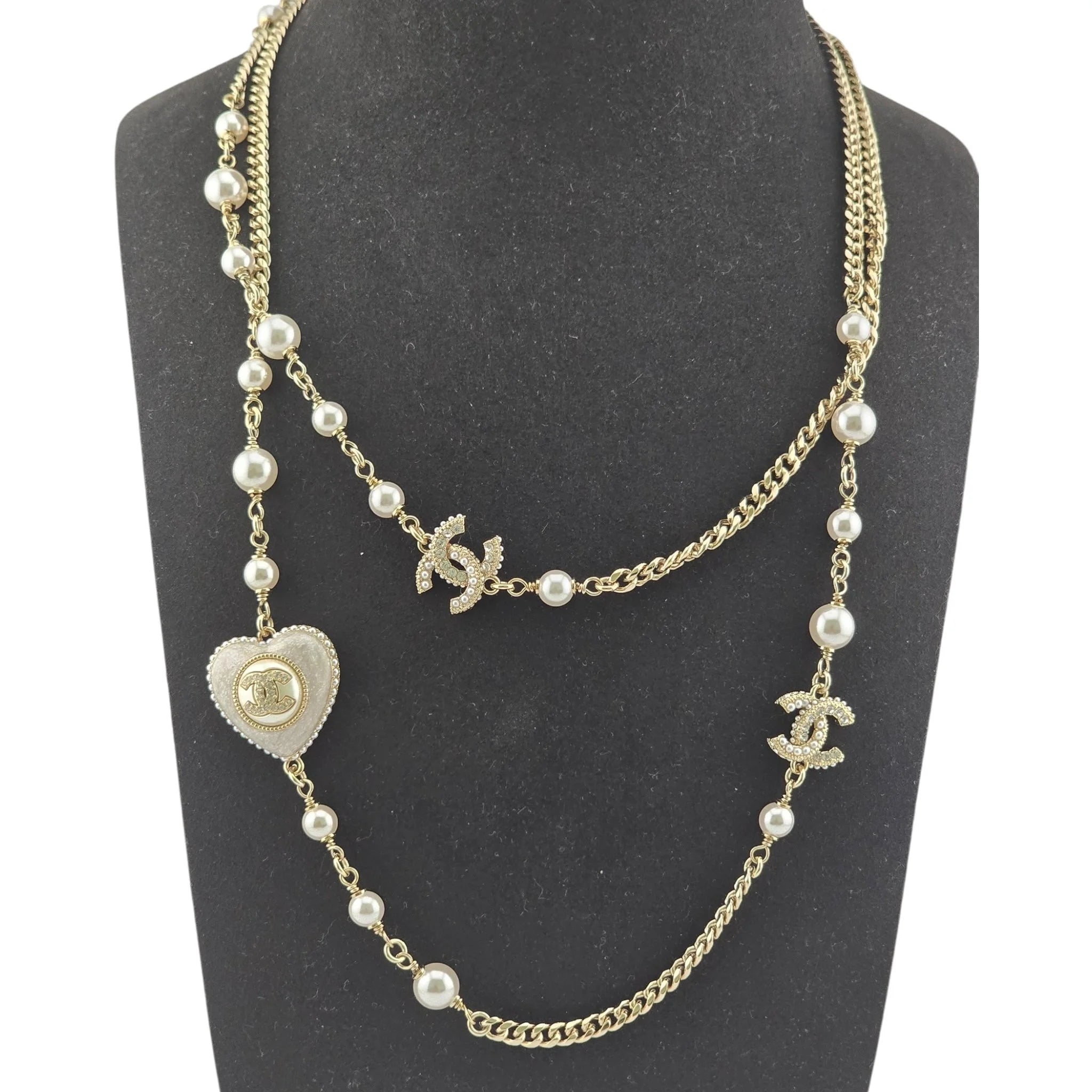 Chanel CC White Heart Long Necklace 2022 CHANEL