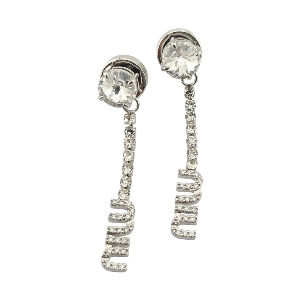 Miu Miu Logo Silver Crystal Earrings MIU MIU